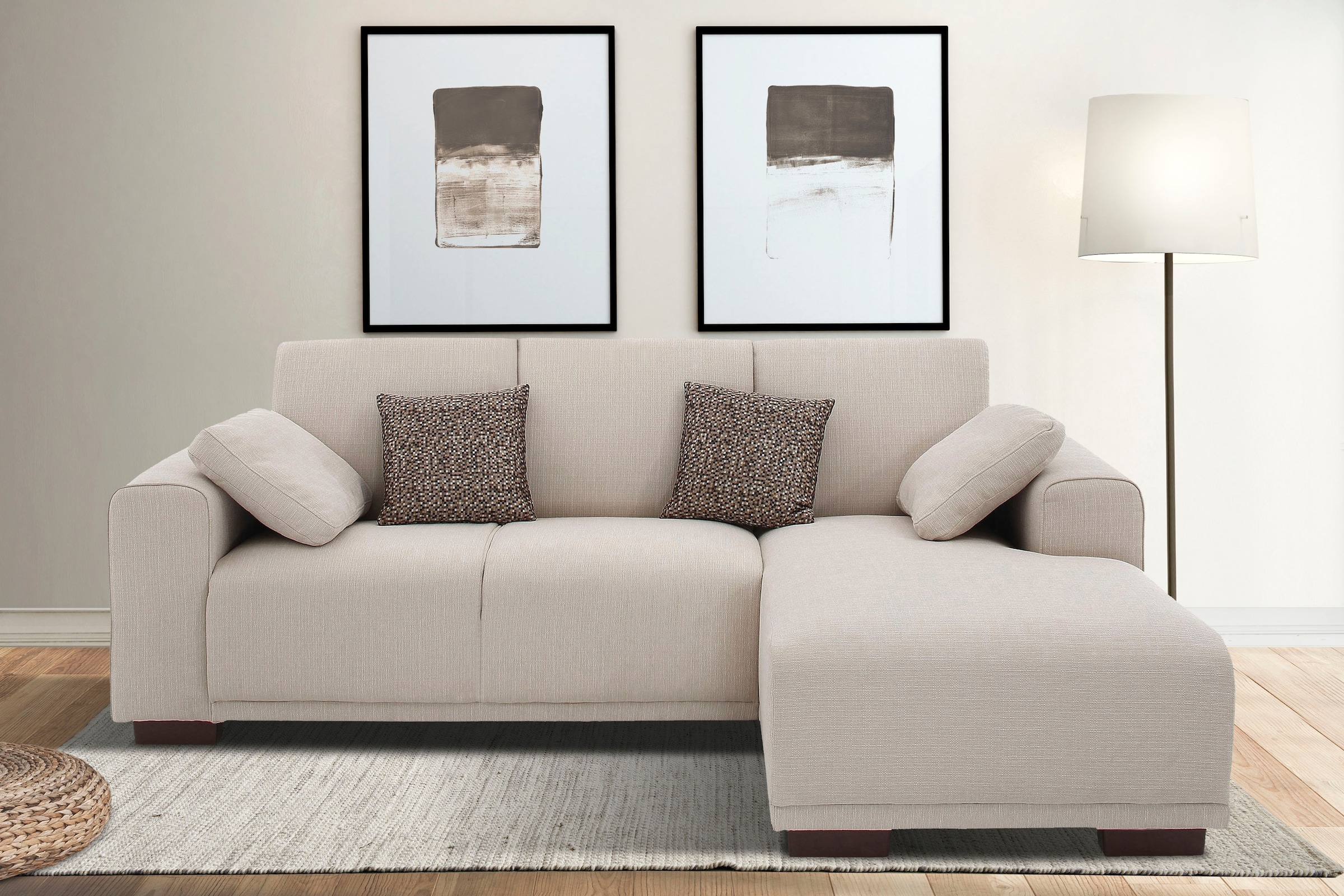 Home affaire Ecksofa »BORNHOLM L-Form mit Recamiere, Maße B/T/H: 234/162/85 cm«, Recamiere links oder rechts bestellbar, Wellenfederung, inkl. 2 Kissen