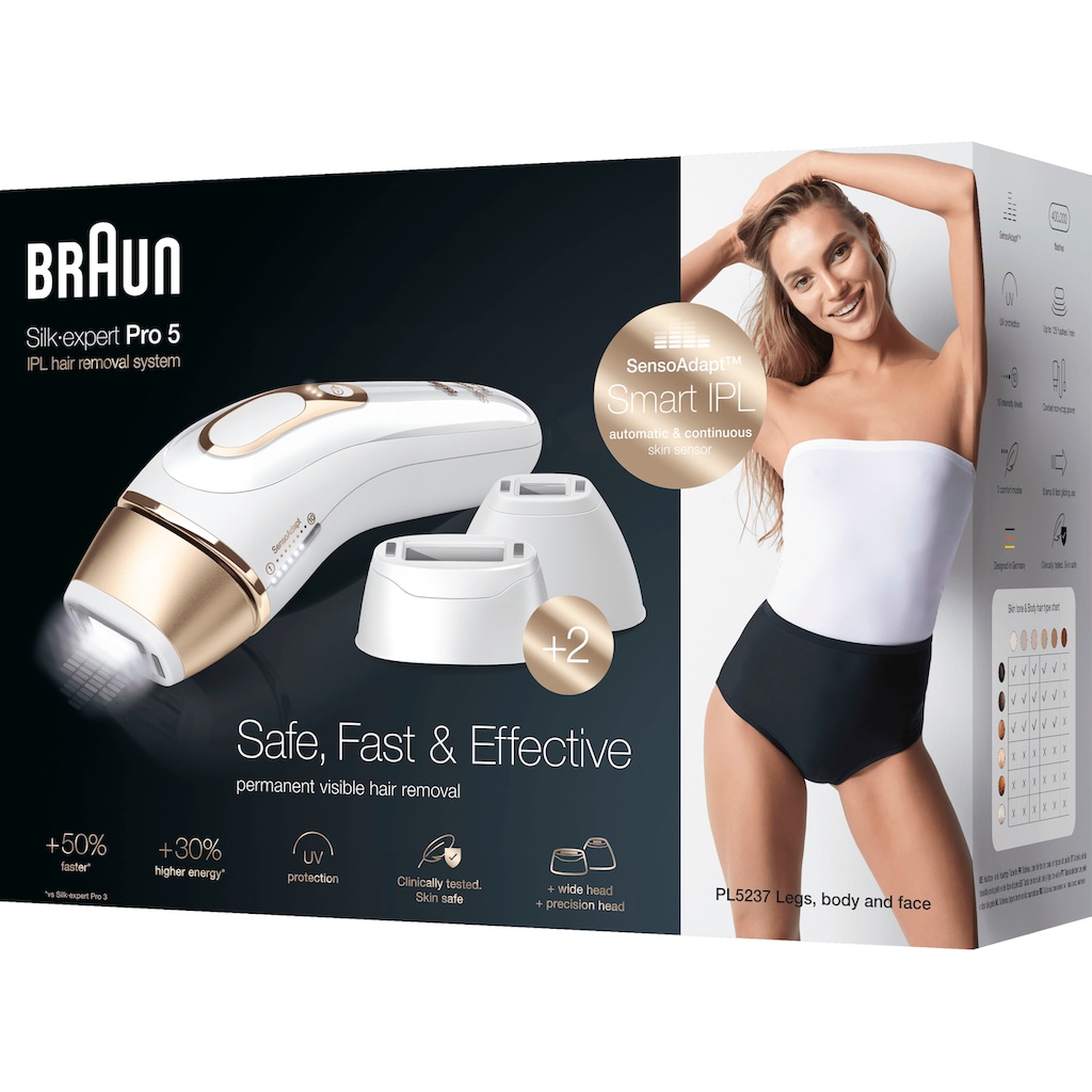 Braun IPL-Haarentferner »Silk-expert Pro IPL PL5237«, 400.000 Lichtimpulse, für dauerhaft sichtbare Haarentfernung für Damen und Herren
