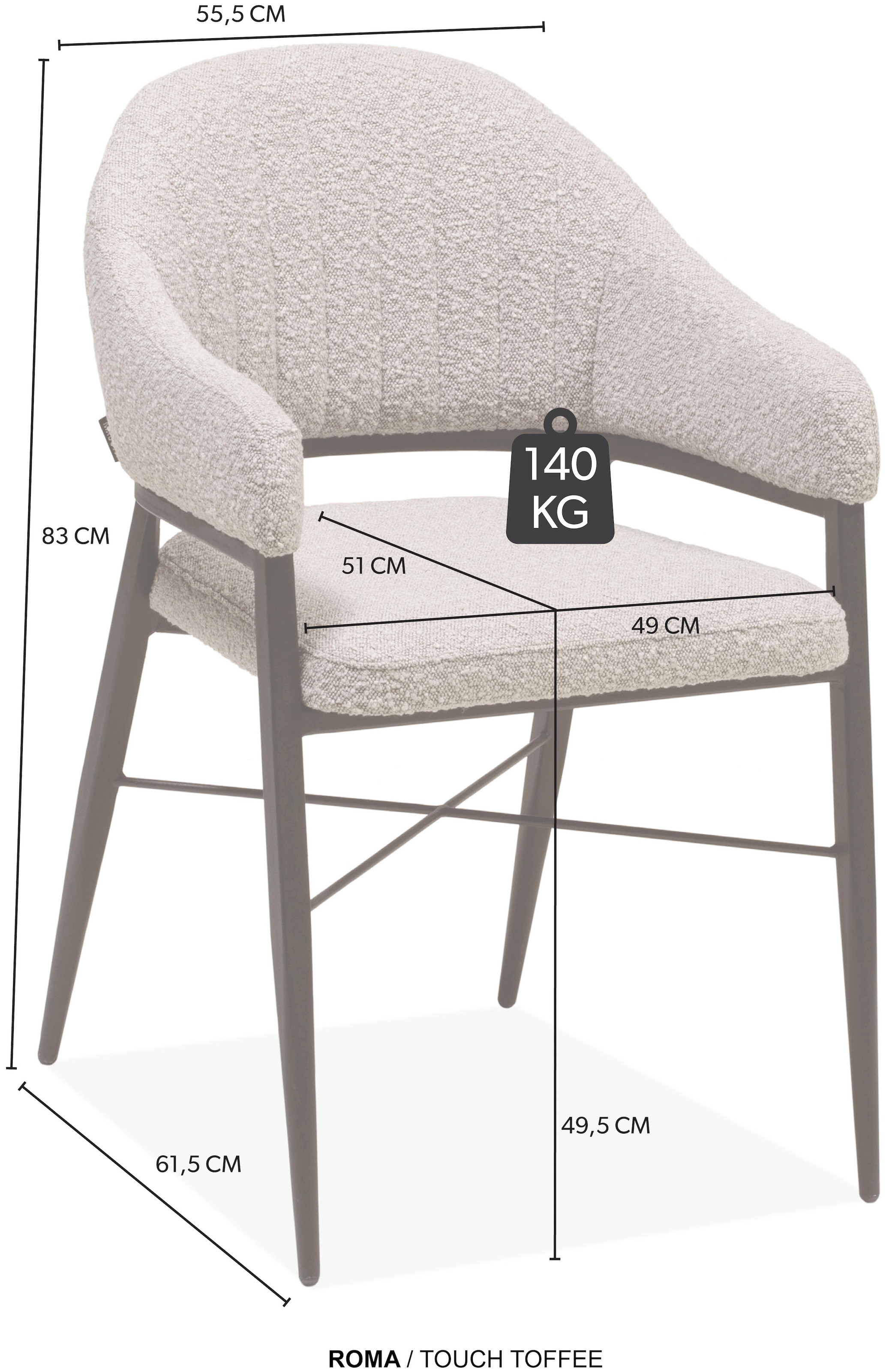 OMG Design Armlehnstuhl »Roma« (Set) 1 Stk.bequemer Esszimmerstuhl, Polsterstuhl mit Bouclé Bezug