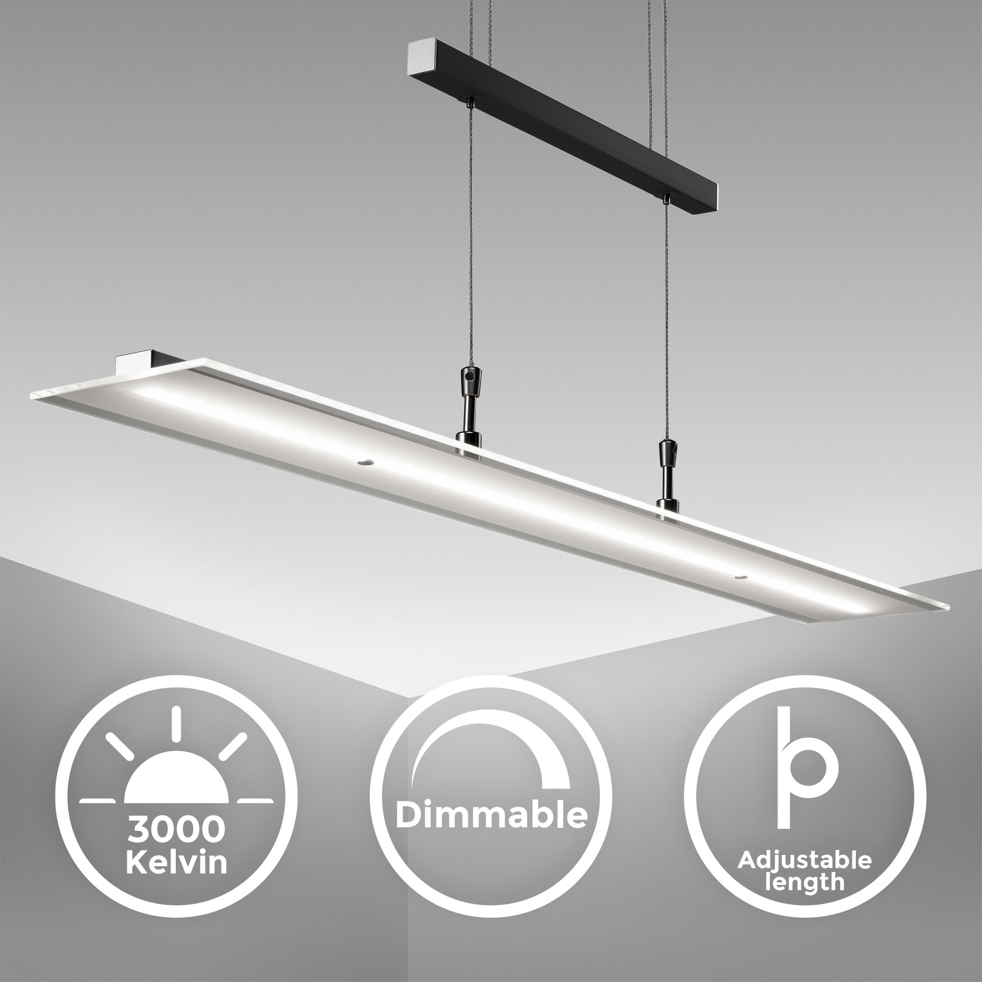 B.K.Licht LED Pendelleuchte »BKL1491 LED Pendellampe, stufenlos höhenverstellbar, dimmbar via Touch« LED-Modul 1 Stk. Warmweiß 3.000K, 1.750Lm, 16W, 85x175 cm, Schwarz