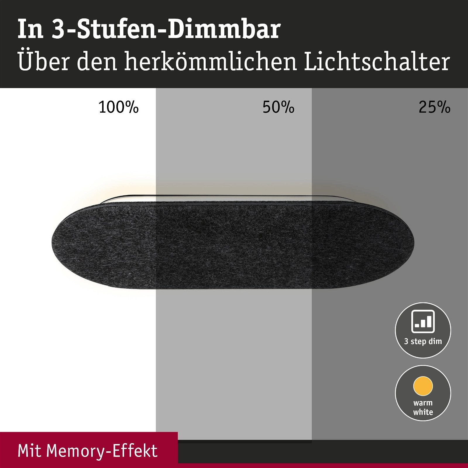 Paulmann LED Wandleuchte »Tulga 2700K 900lm 230V 17W Anthrazit«, 1 flammig, 3-Step-Dim
