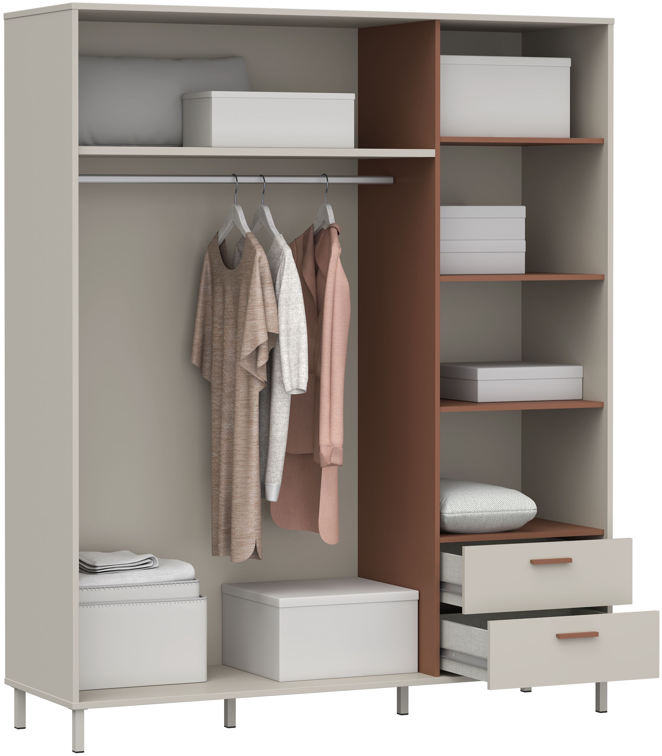 FORTE Drehtürenschrank »Milles« trendiges Dekor, Vollauszug Schubkästen, Metallbeine