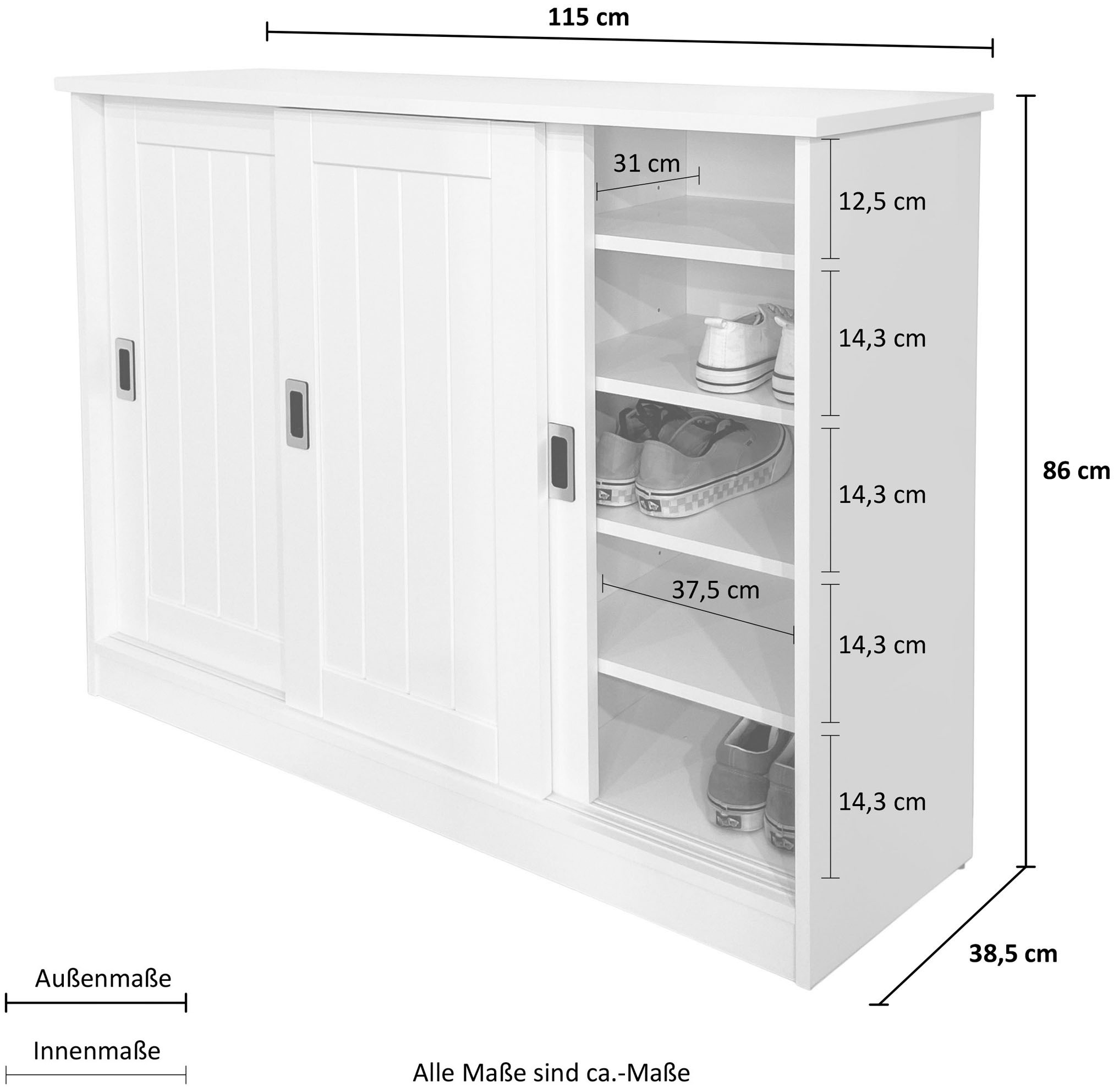 Home affaire Schuhkommode »Nekso«, aus MDF, 3 Schiebetüren, Breite 118 cm, FSC®-zertifiziert