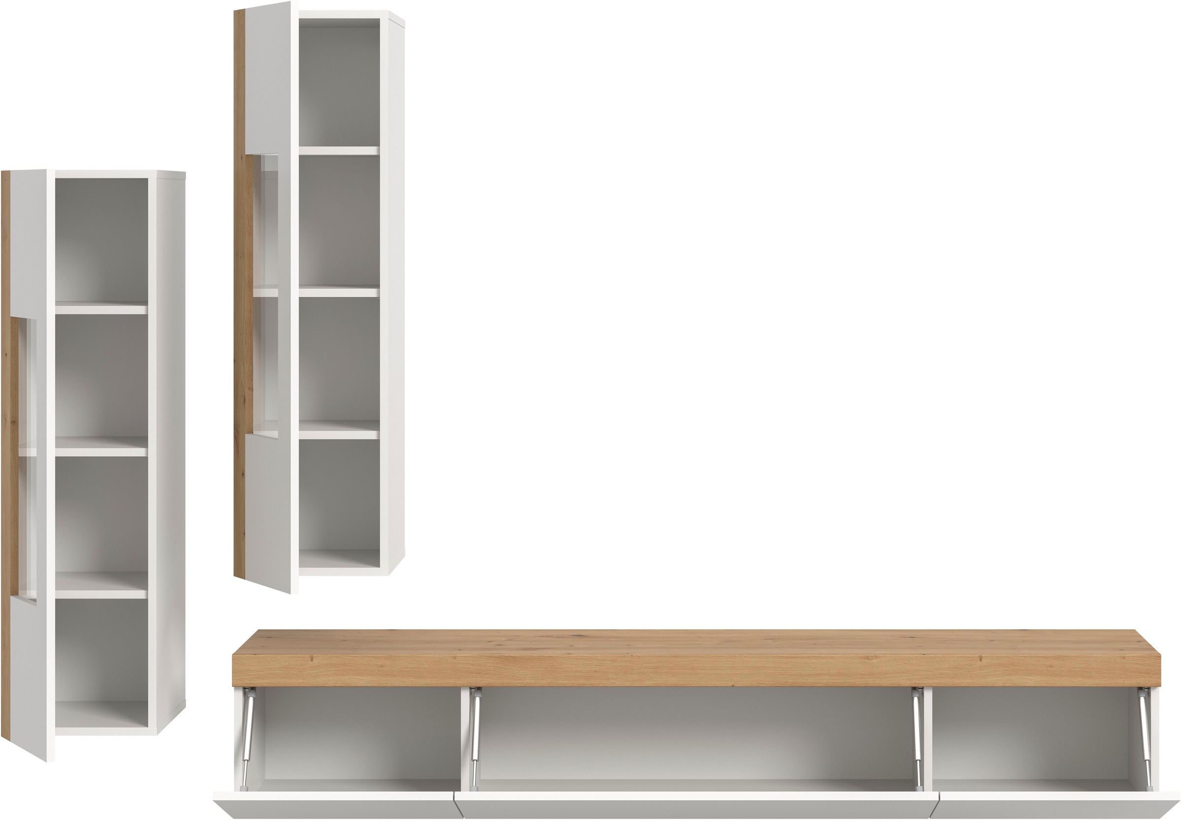INOSIGN Wohnwand »Svala, Breite 180 cm, Wohnkombination«, (Set, 3 St.), stehend u. hängend montierbar, Vitrinenschränke, Lowboard