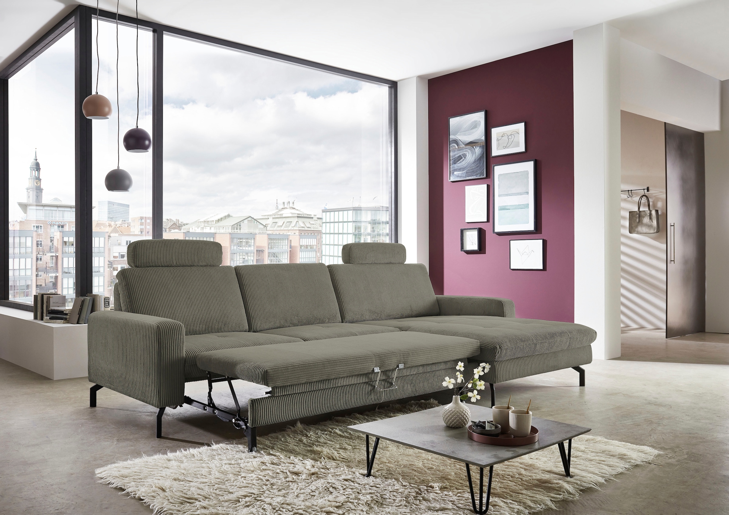 Die PlanBar Ecksofa »MP-IN20110 L-Form mit Federkern-Polsterung«, optional mit Funktionen erhältlich