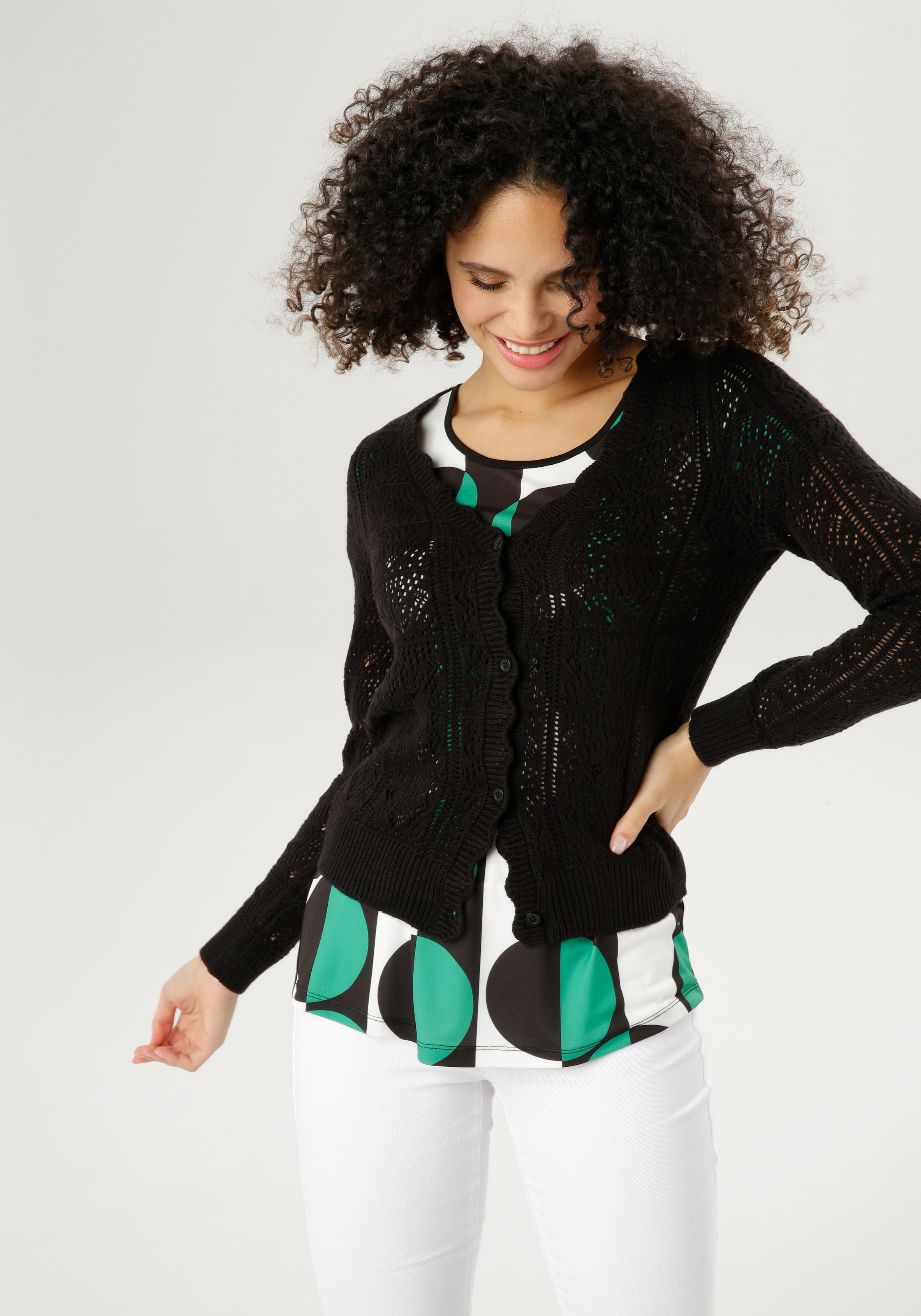 Aniston SELECTED Strickjacke, mit Ajourmuster - NEUE KOLLEKTION kaufen
