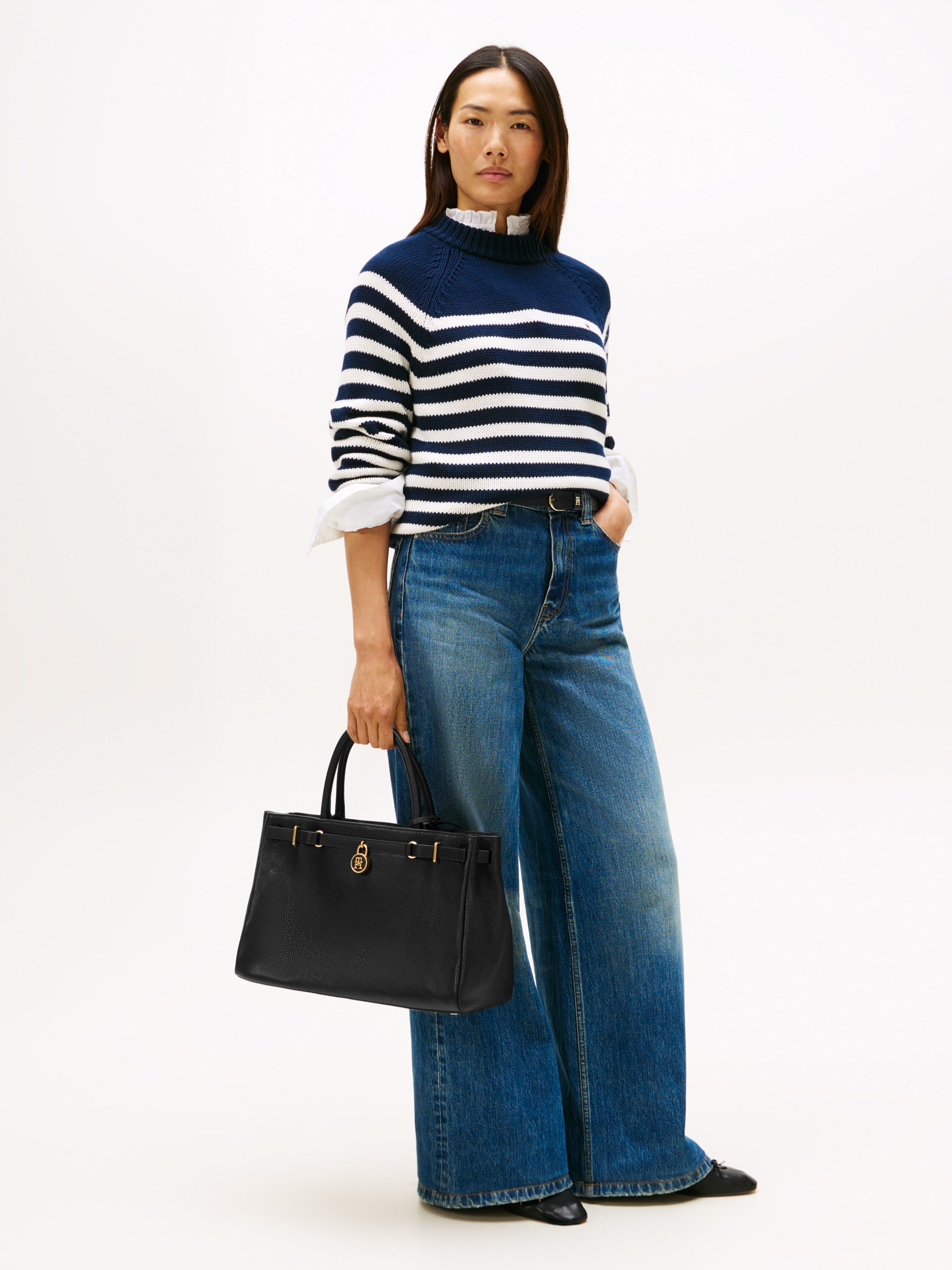 Tommy Hilfiger Tragetasche »AMERICAN ICON TOTE LEATHER« , Damen Handtasche, Schultertasche mit TH-Schloß-Schmuckelement