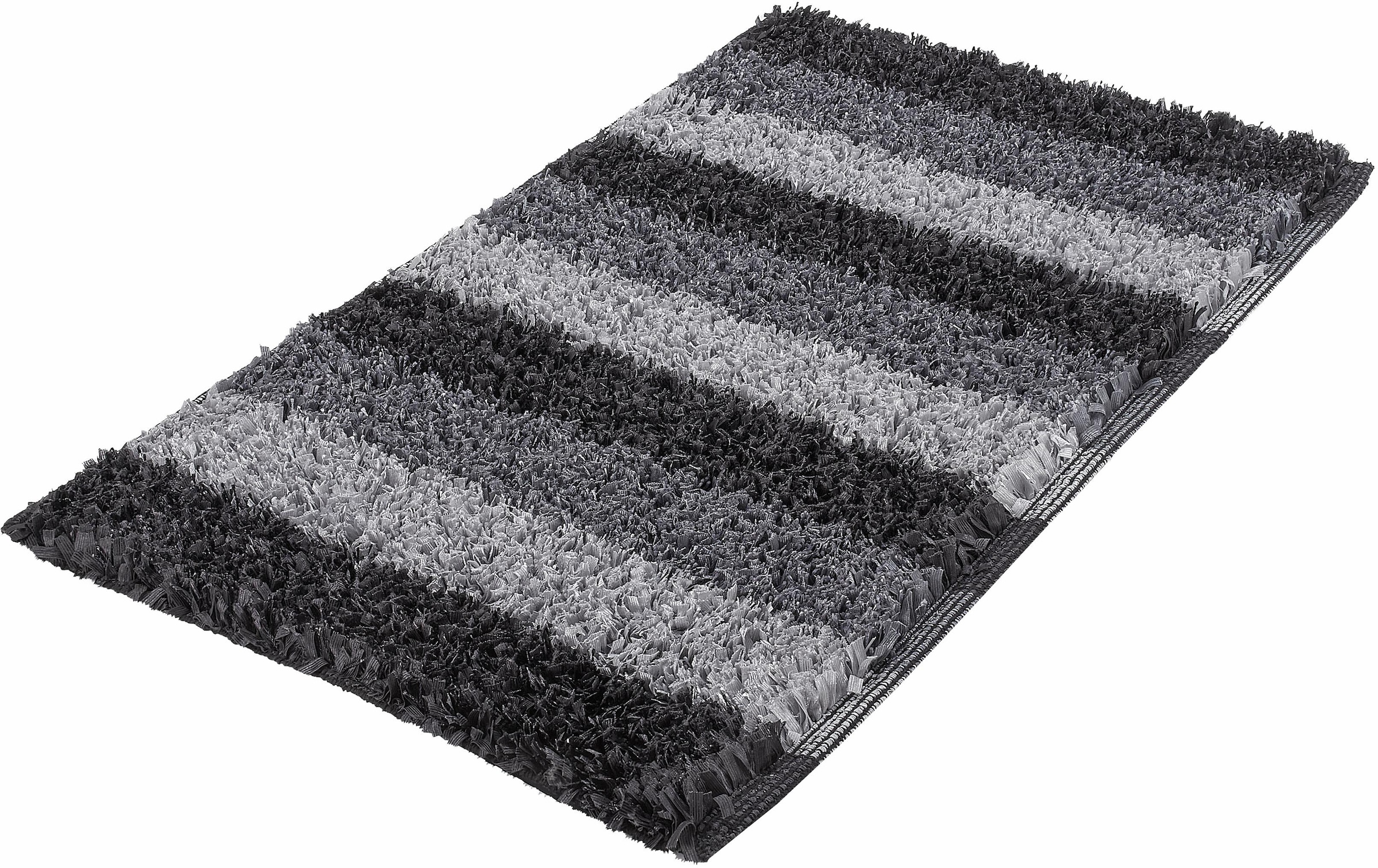 Kleine Wolke Badematte fußbodenheizungsgeeignet, waschbar Glanzeffekt, gestreift, leichter Fransenflor, »Lounge«, beschichtet, 24 mm, Höhe Badteppich, rutschhemmend