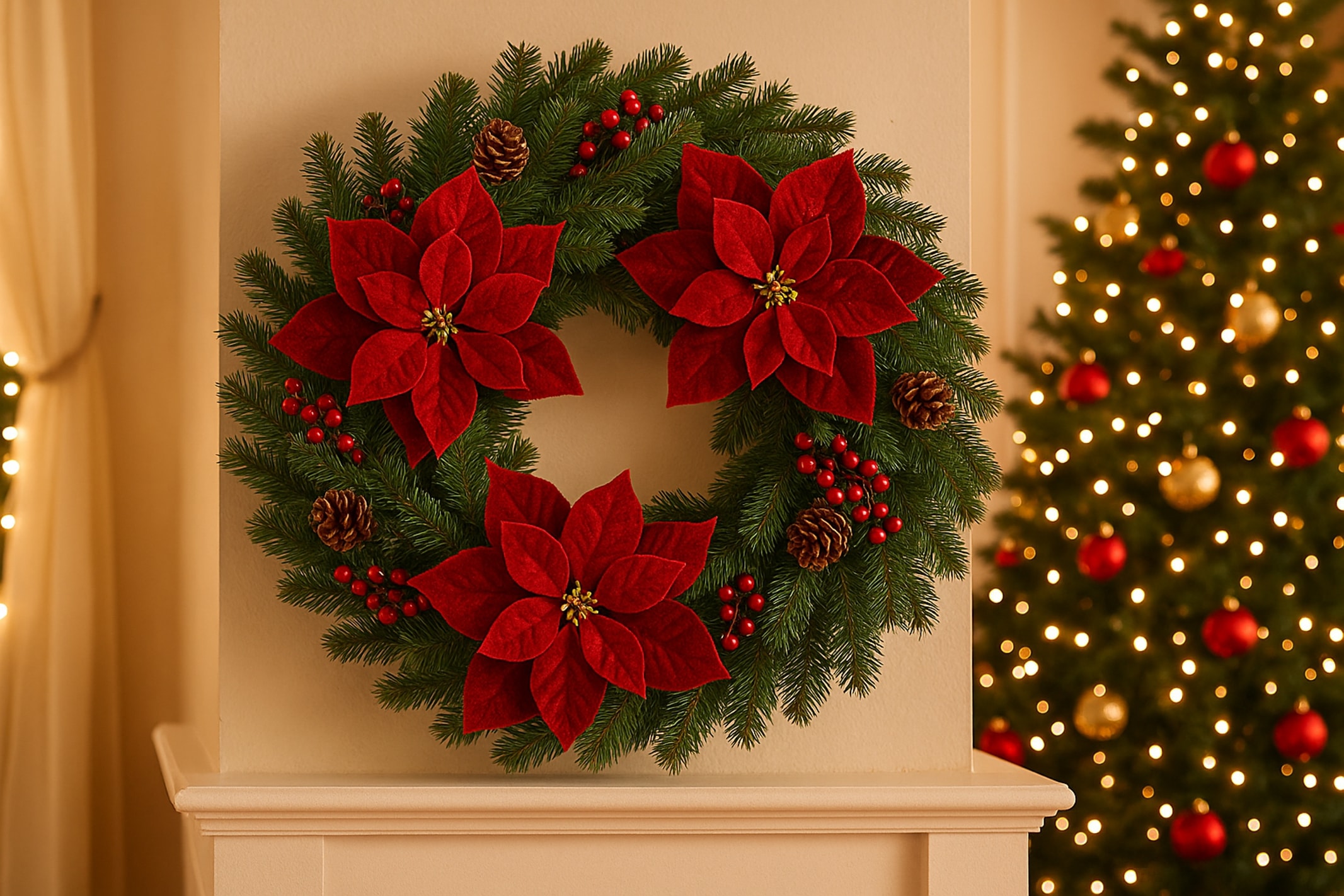 I.GE.A. Kunstblume »Samt-Poinsettia« auf Clip, 3er Set Dekoblume Christstern Weihnachtsblume Dekoblume