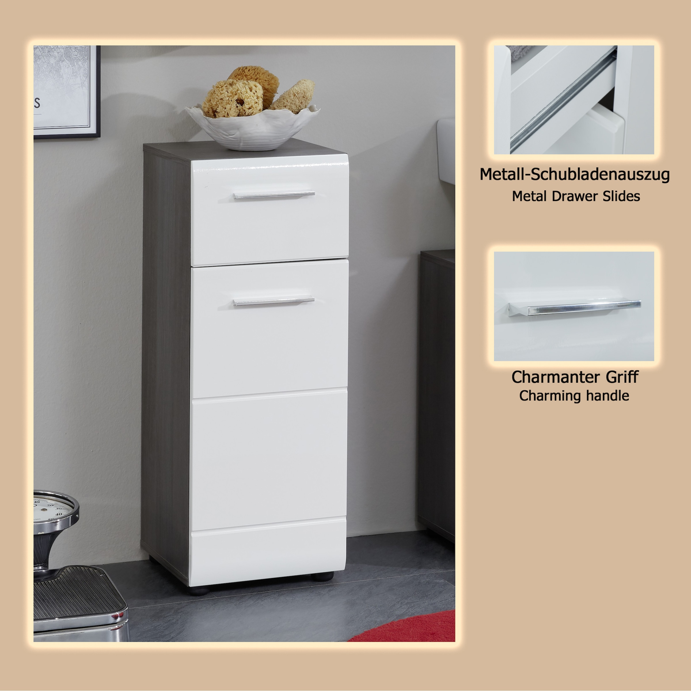 welltime Unterschrank »Sovana« Badkommode mit Hochglanzfront und 1 Schublade - (B/T/H) 30/31/80 cm