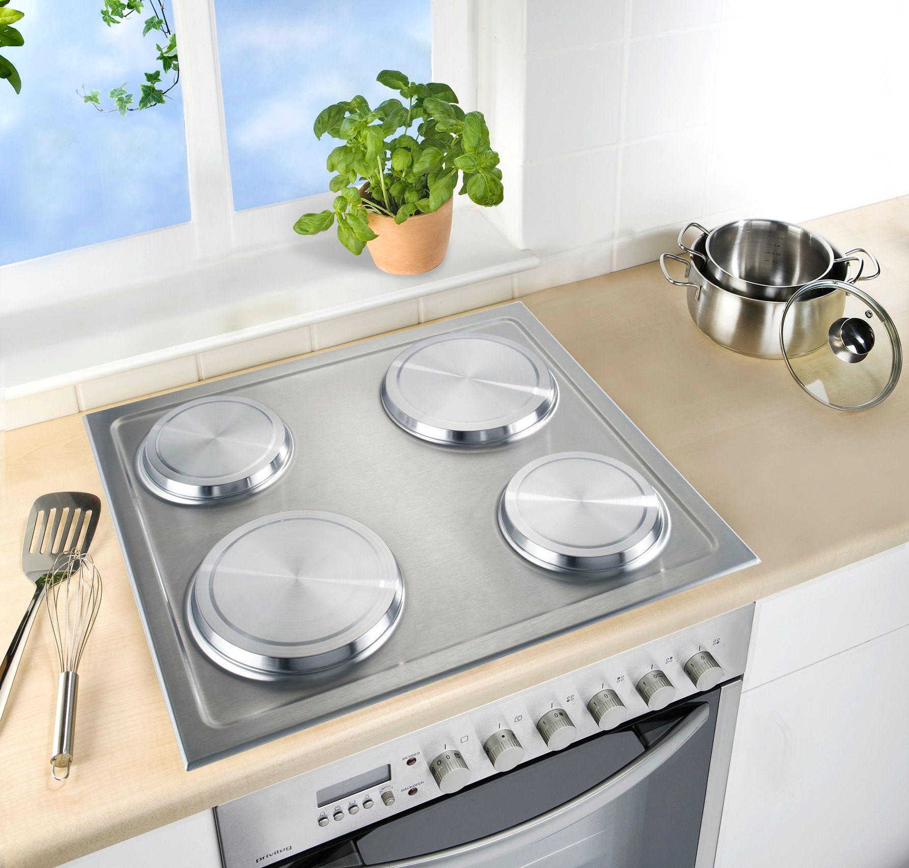 WENKO Herd-Abdeckplatte »Modell Edelstahl«, (Set, 4 tlg., bestehend aus 2x ø 16 cm, 2x ø 20 cm), für Elektroherde, 2 Größen, auch als Topfuntersetzer verwendbar
