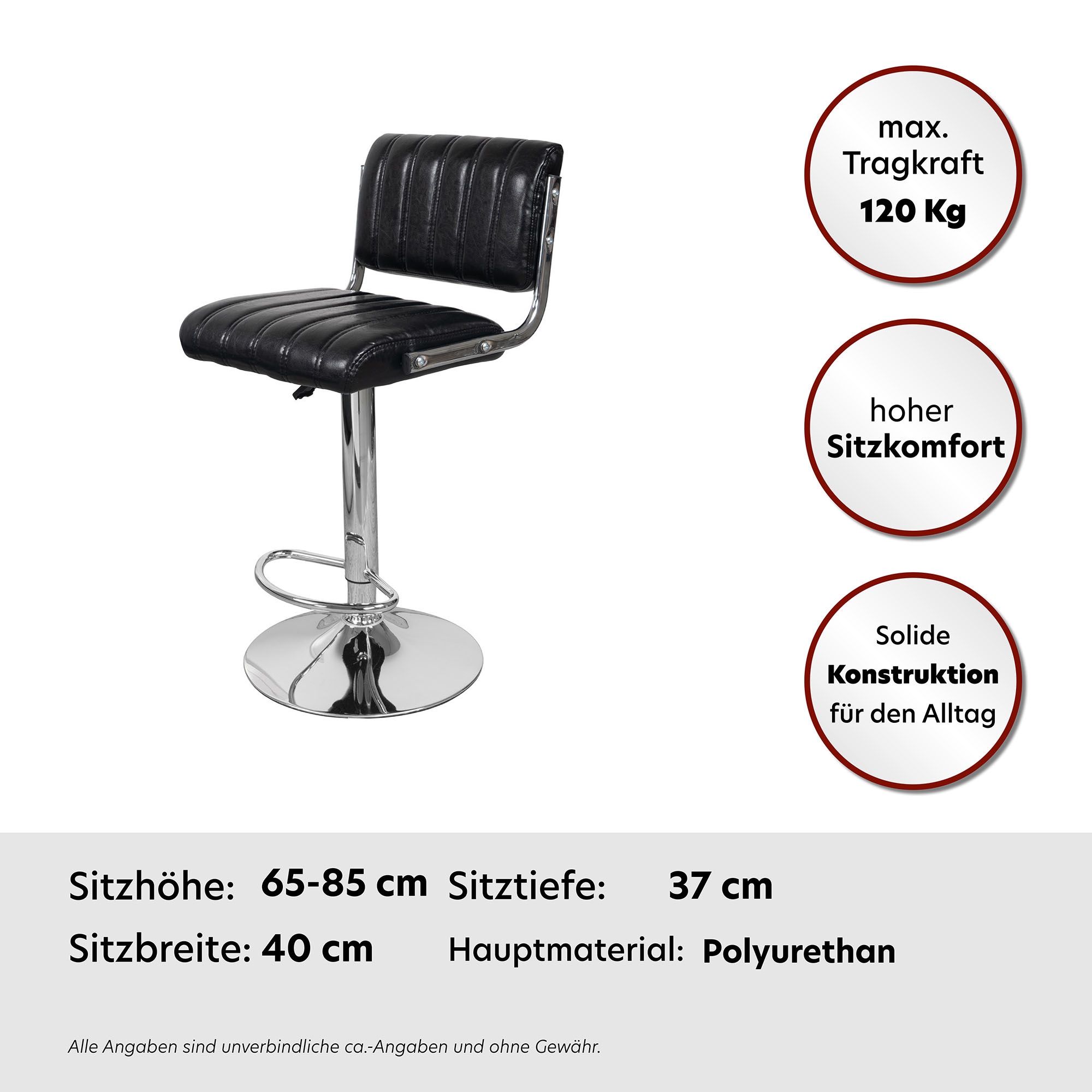 Kayoom Hochstuhl »Barstuhl Midnight 725 2er-Set,in Leder-Optik Barhocker«, (Set), 2 St., pflegeleicht, höhenverstellbar, komfortabel, drehbar