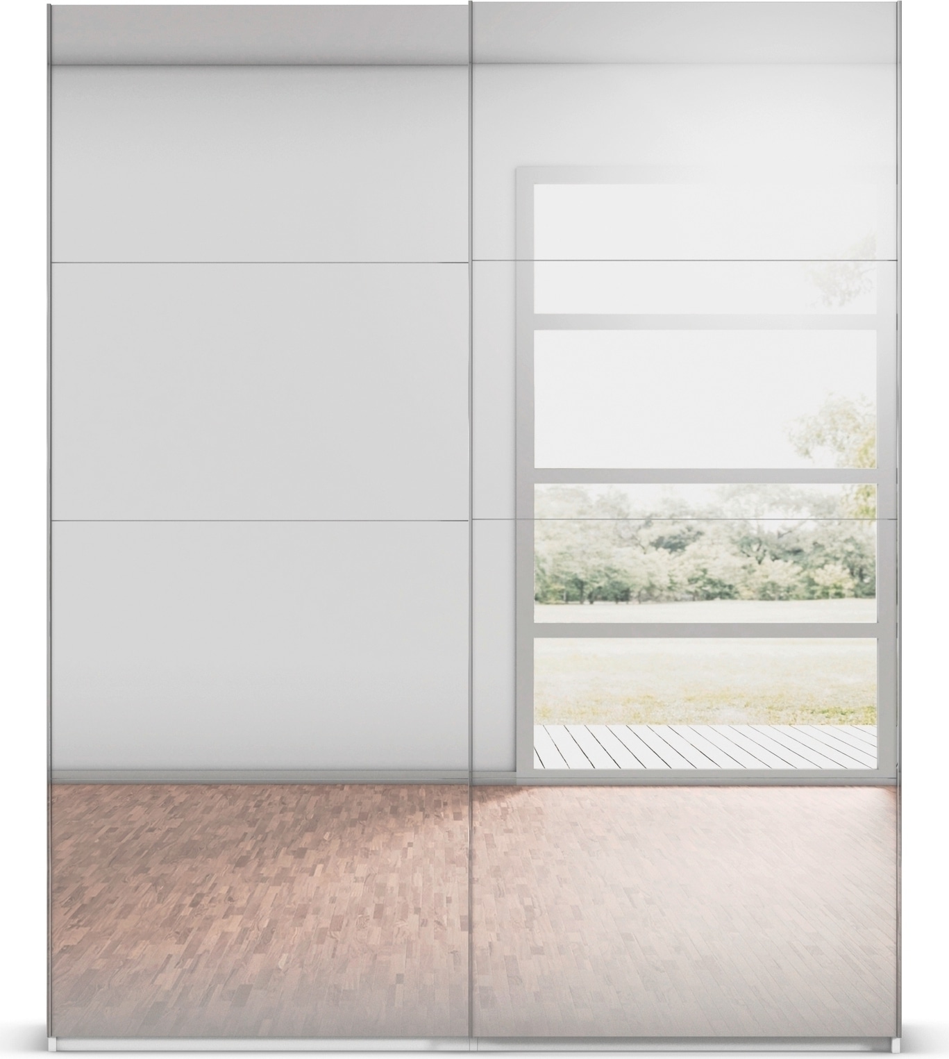 rauch Schwebetürenschrank »Kleiderschrank Schrank Garderobe Schlafzimmerschrank SCALE-FYRA« edle viergeteilte Türen, Spiegelfront und viele Farben MADE IN GERMANY