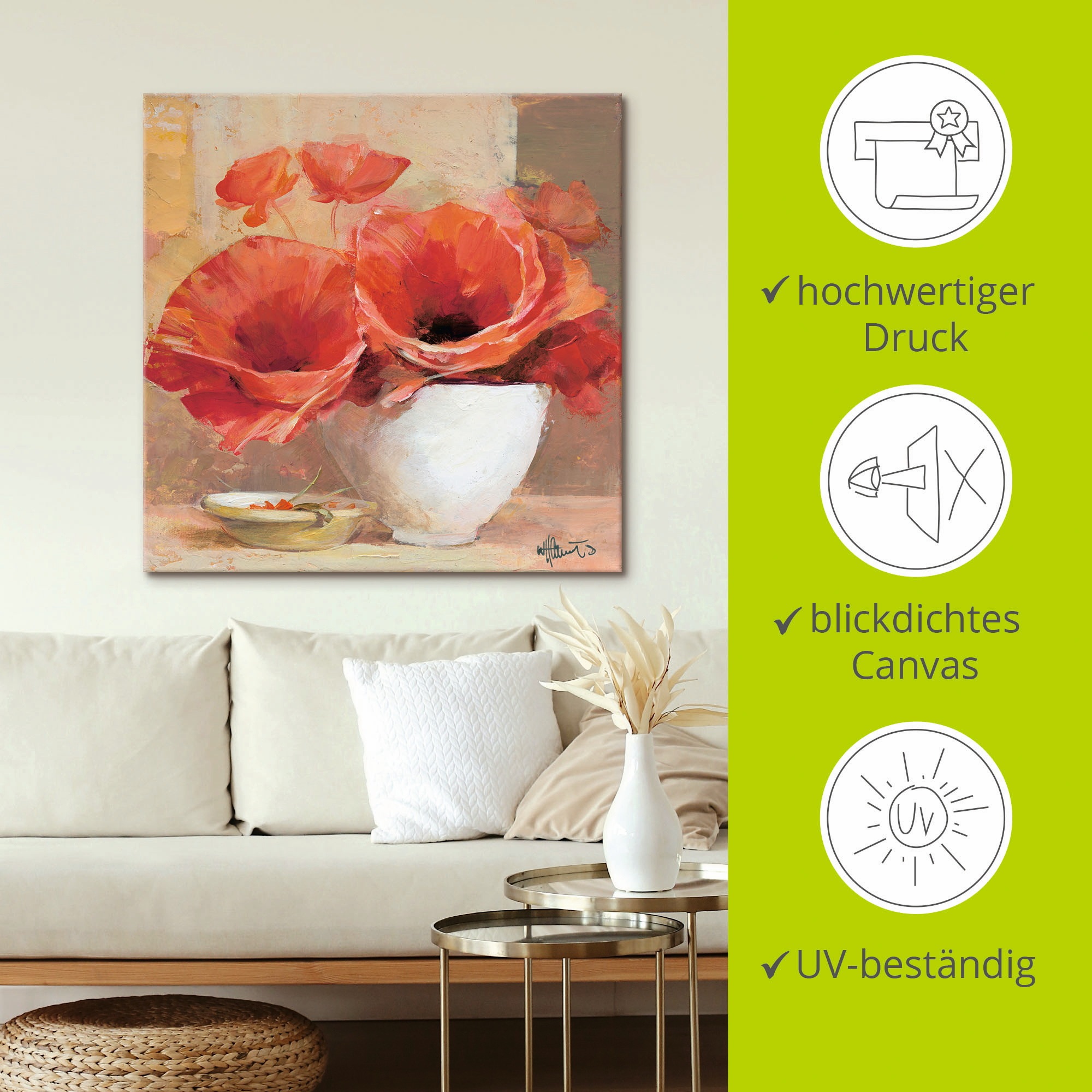 Artland Leinwandbild »Mohn II« Blumen 1 Stk. tlg. auf Holzrahmen gespannt