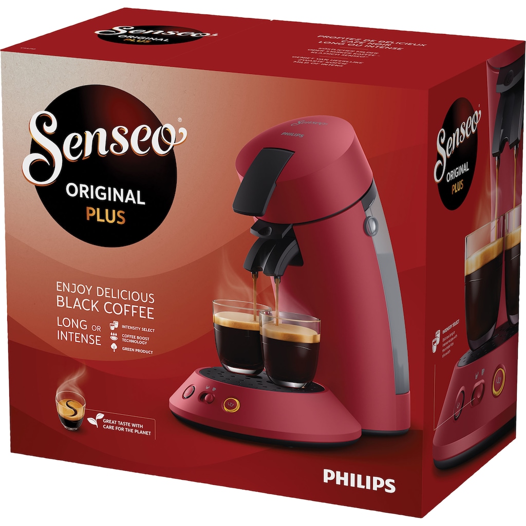 Philips Senseo Kaffeepadmaschine »Orginal Plus CSA210/90«, aus 28% recyceltem Plastik und mit 2 Kaffeespezialitäten, dunkelrot