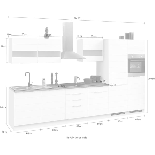 HELD MÖBEL Küche »Luhe«, 360 cm breit, wahlweise mit oder ohne E-Geräten,  gefräste MDF-Fronten auf Rechnung kaufen