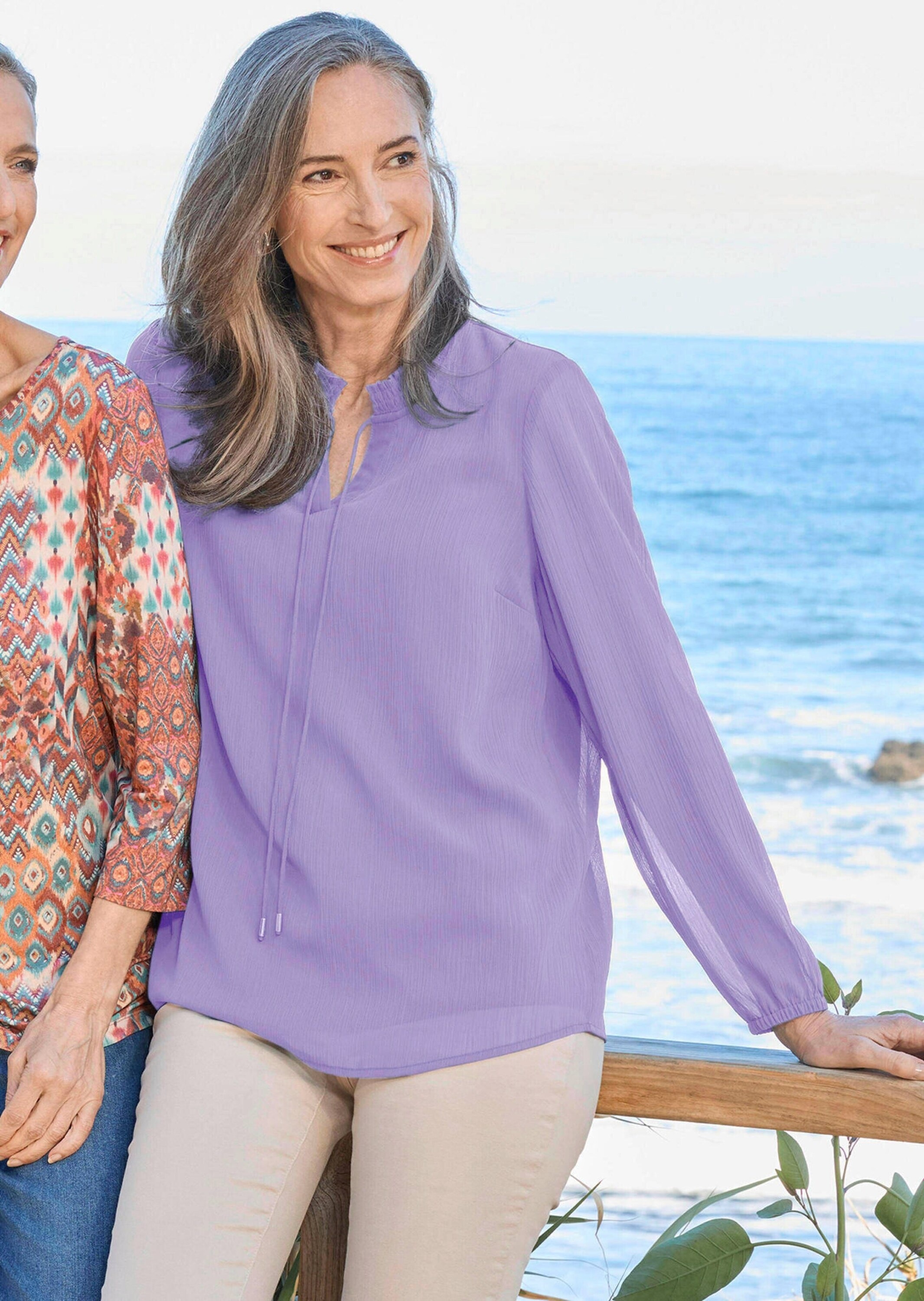 GOLDNER Chiffonbluse »Elegante Jersey-Bluse mit Rundhals« Gummibund