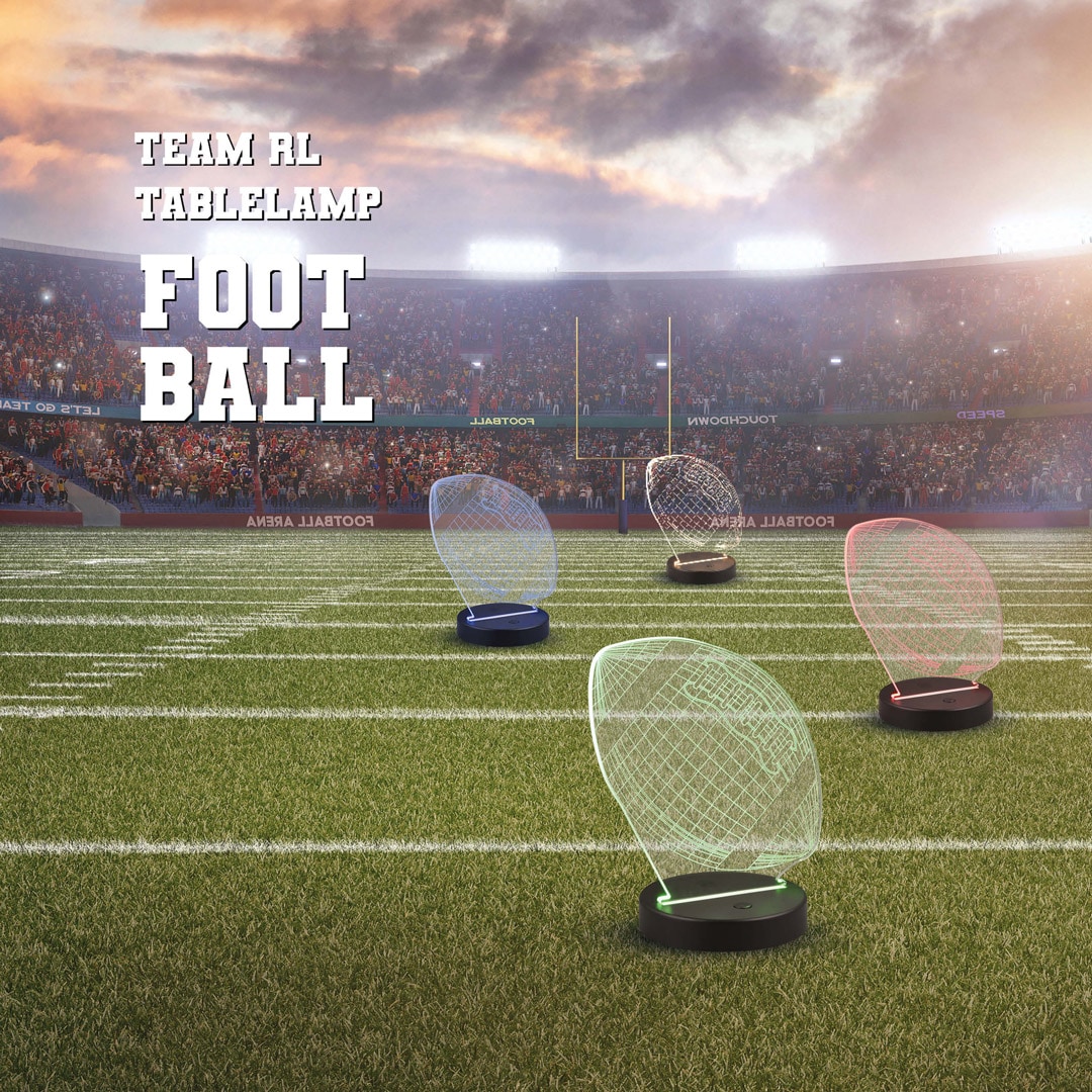 REALITY Leuchten LED Tischleuchte »FOOTBALL, Tischlampe in Football Form mit 3D-Effekt, Acryl, Höhe 22cm« LED-Board 1 Stk. RGB | Warmweiß 3,2W LED, RGB Farbwechsel Modus, 250 Lumen 3000K warmweiß, Base Ø 12cm