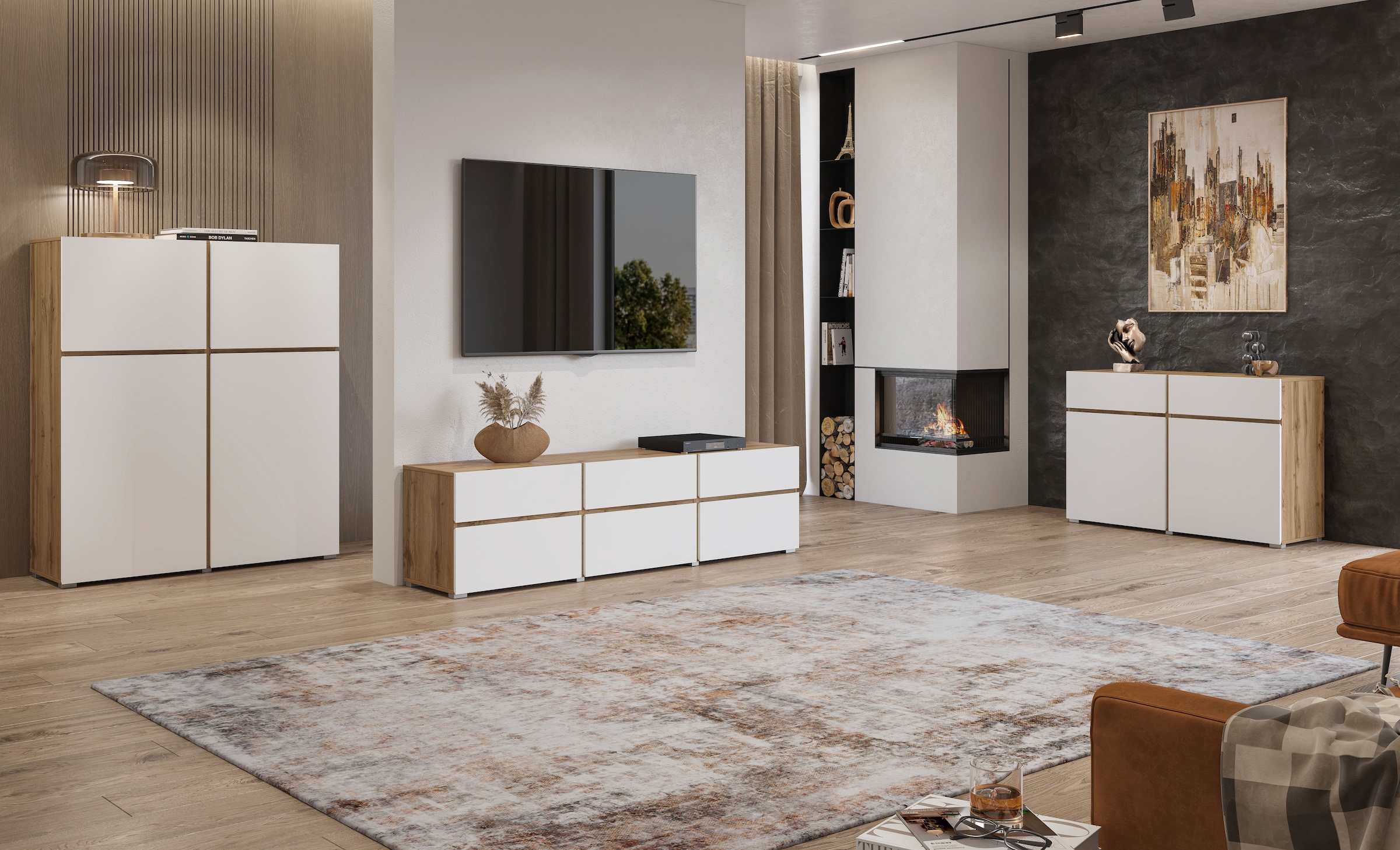 INOSIGN Sideboard »Cross,Breite 119,5 cm, moderne grifflose Kommode,2 Türen/2 Schubkästen«, Schubladenschrank,Anrichte mit viel Stauraum, Einlegeböden verstellbar