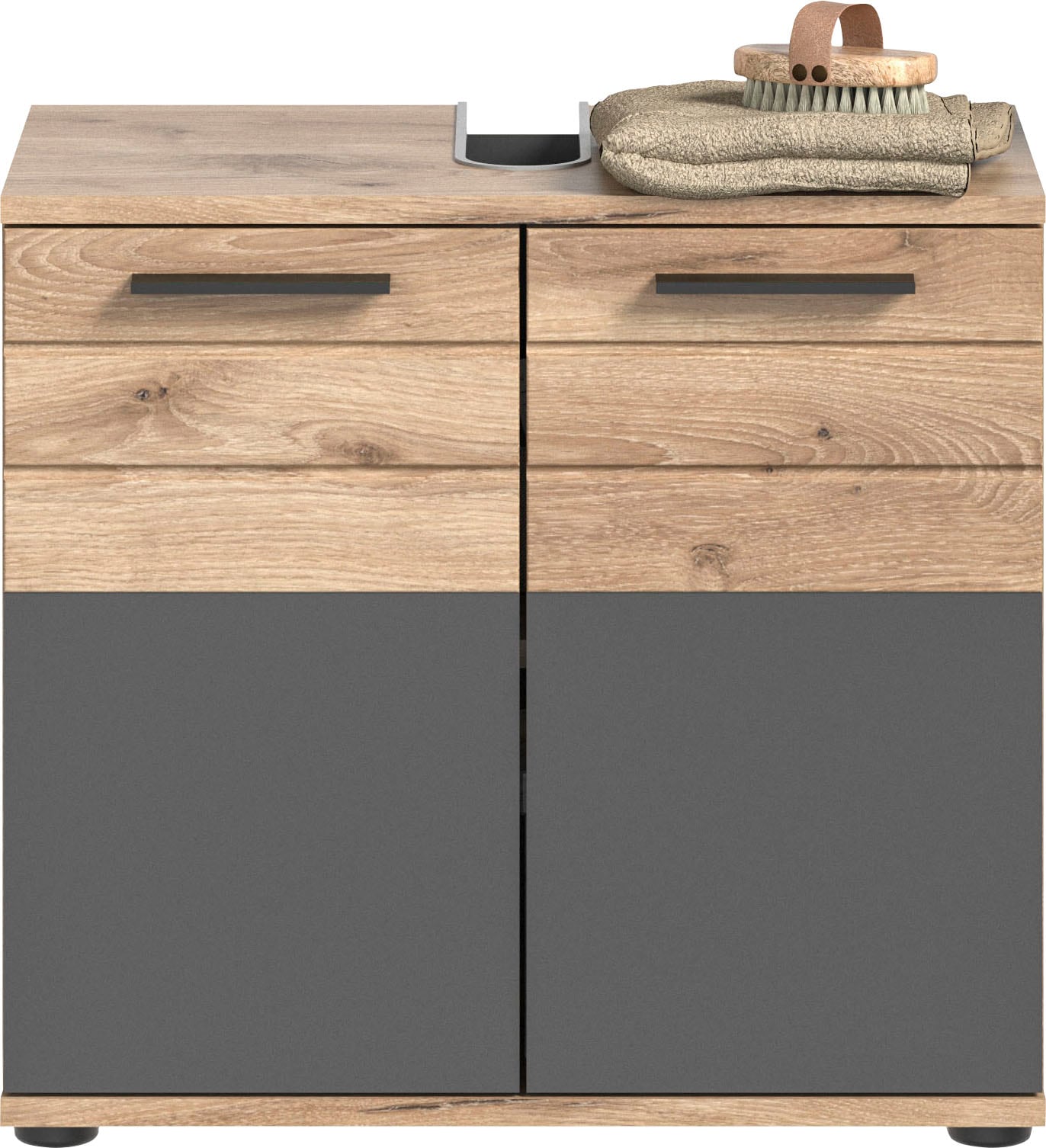 INOSIGN Badmöbel-Set »Riga, 2 teilig, inklusive LED Beleuchtung, bestehend aus:«, (Set), Waschbeckenunterschrank, Spiegelschrank, LED Badaufsatzleuchte