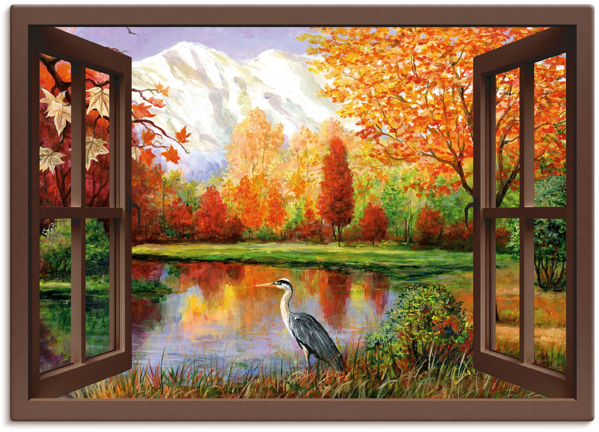 Artland Wandbild »Herbst am See Ausblick«, Fensterblick, (1 St.), als  Leinwandbild, Poster in verschied. Größen auf Rechnung bestellen