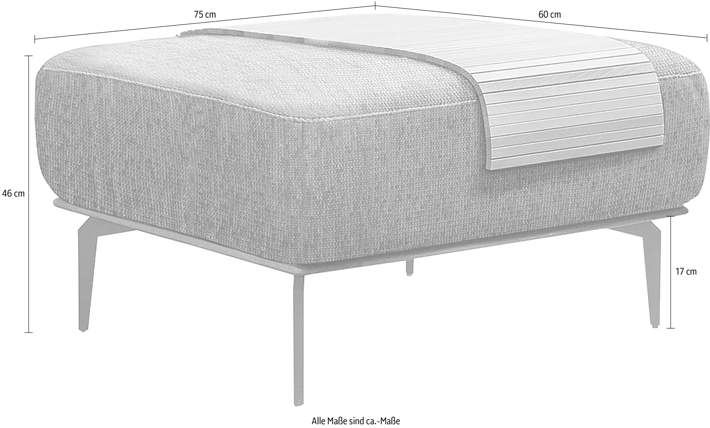 W.SCHILLIG Polsterhocker »run« mit elegantem Holzsockel, Füße in Silber matt, Breite 75 cm