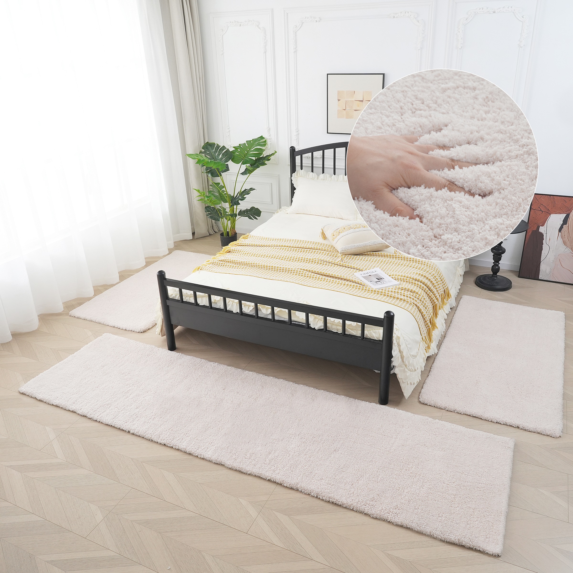 my home Hochflor-Bettumrandung »Microfaser Teppich Magong, besonders weich, sehr feiner Flor«, (3 tlg.), uni, einfarbiger Bettvorleger, Läufer-Set, Schlafzimmer, Kinderzimmer