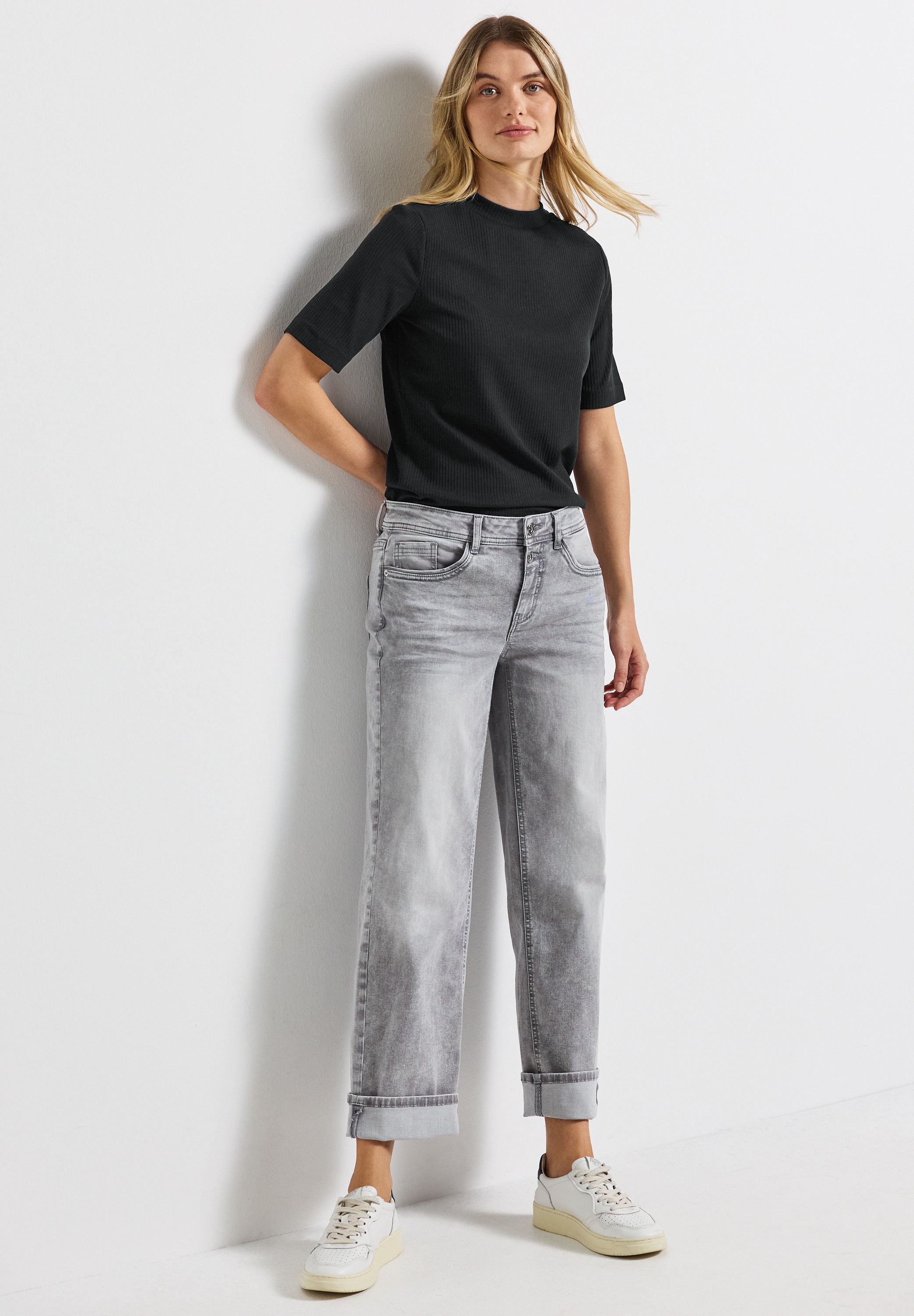 STREET ONE T-Shirt mit Rippstruktur, Sommershirt