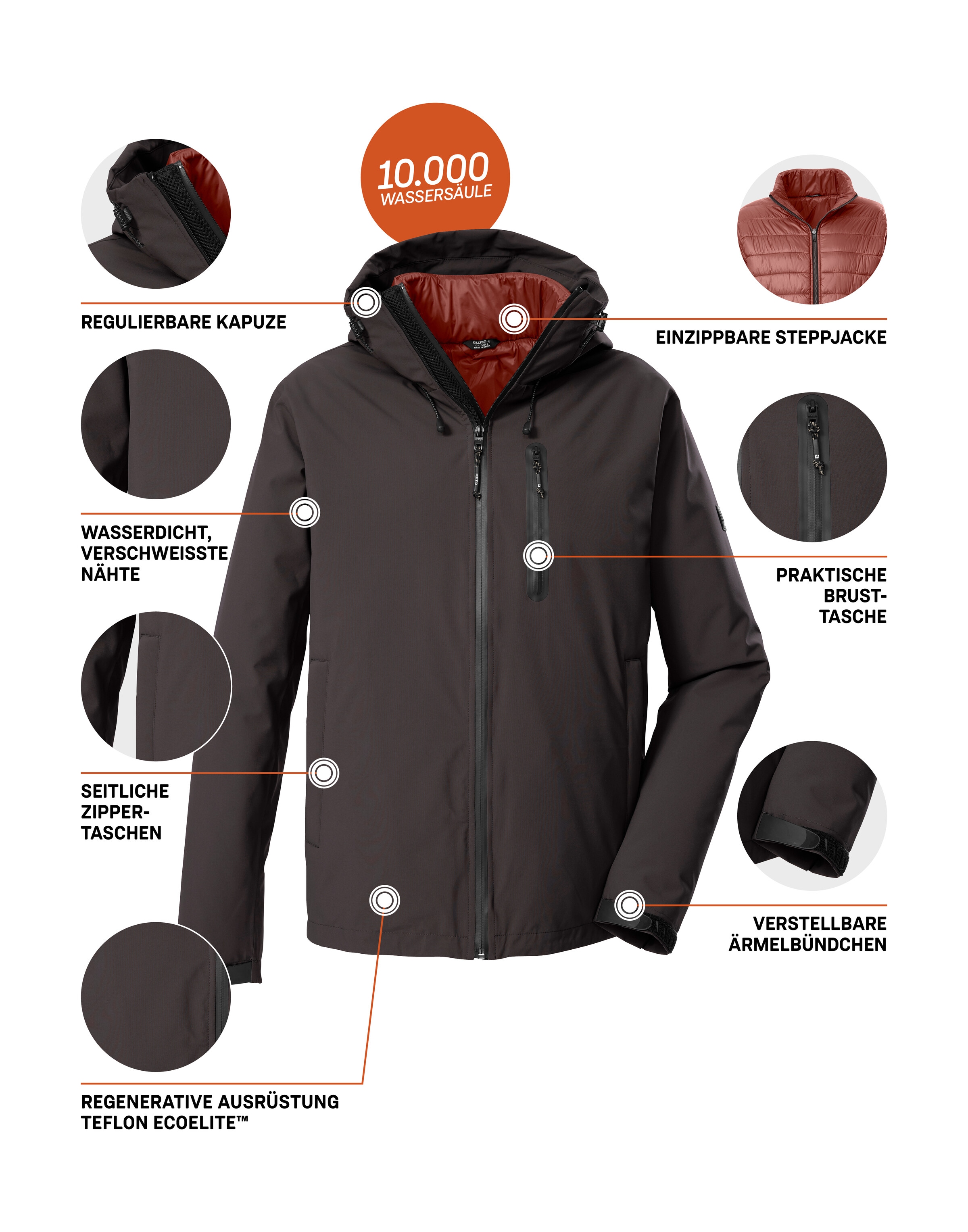 Killtec 3-in-1-Funktionsjacke »KOW 95 MN JCKT« 3 in 1 Herrenjacke, wasser- u winddicht, atmungsaktiv