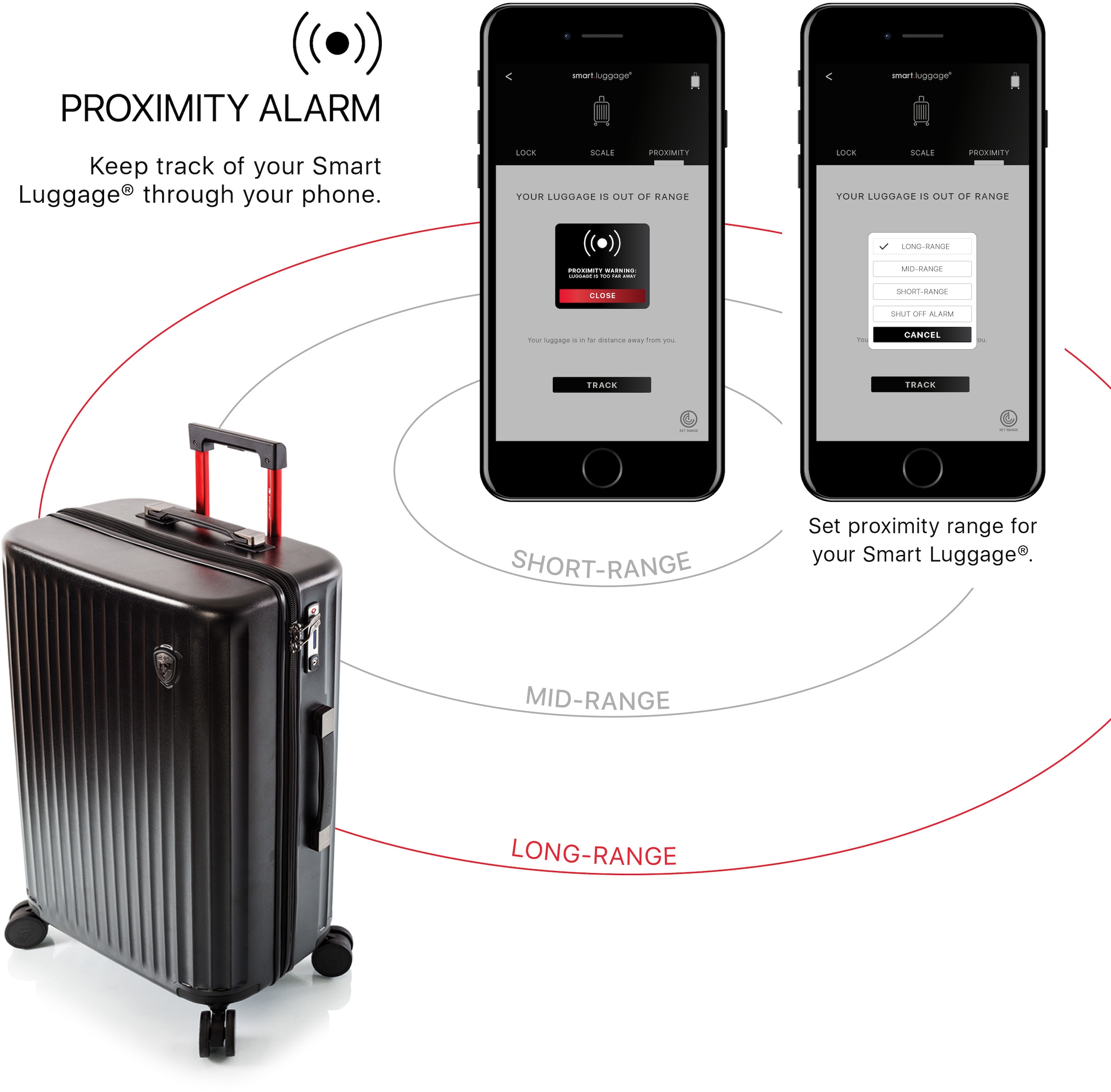 Heys Hartschalen-Trolley »Smart Luggage®, 53 cm, Burgund«, 4 Rollen, Handgepäck vollständig venetztes High-End-Gepäck mit App-Funktion