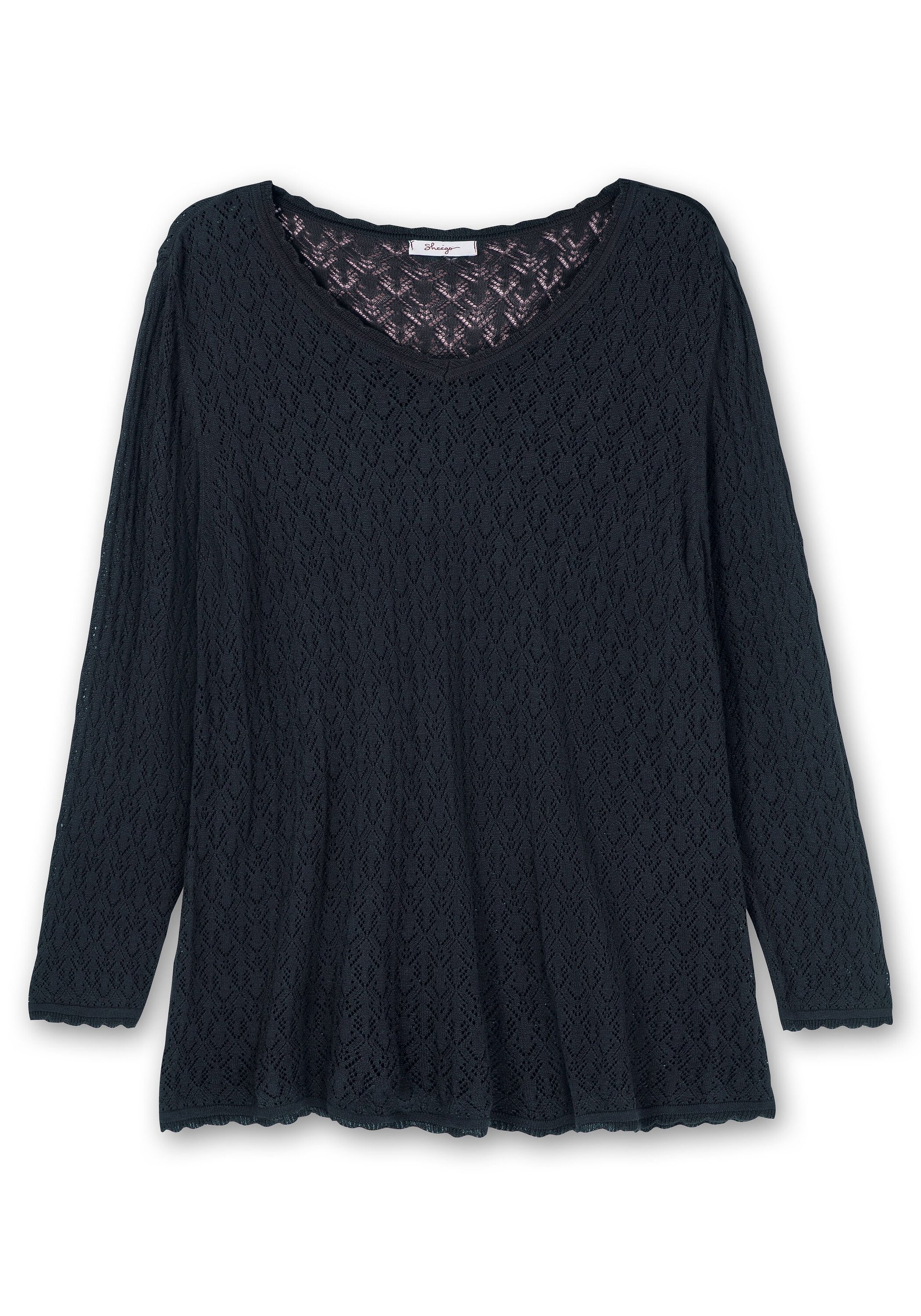 Sheego V-Ausschnitt-Pullover »Pullover aus Ajourstrick, in leichter A-Linie«, aus Ajourstrick, in leichter A-Linie