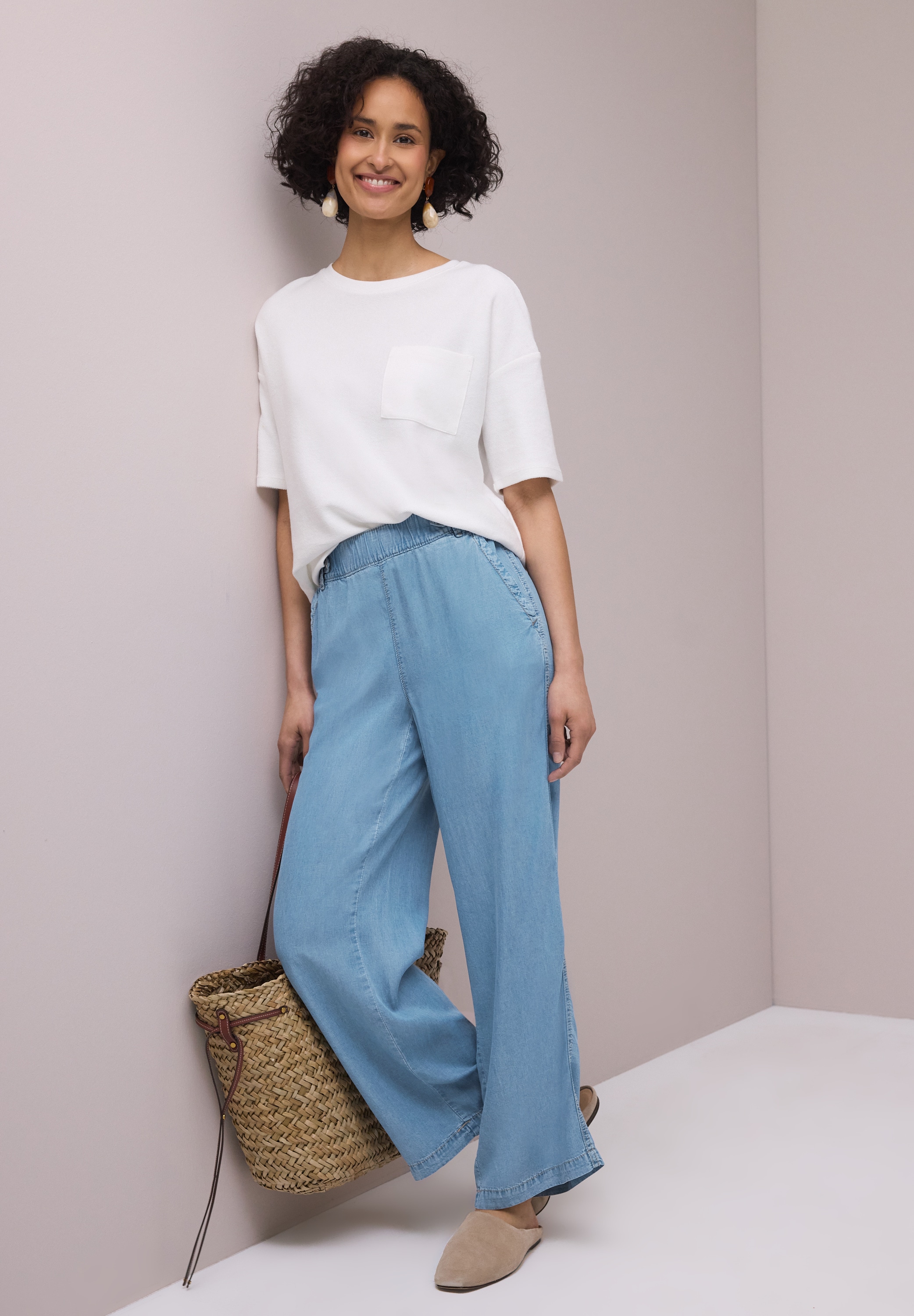 STREET ONE Stoffhose  Weite Sommerhose mit Gummibund und Knopfdetails