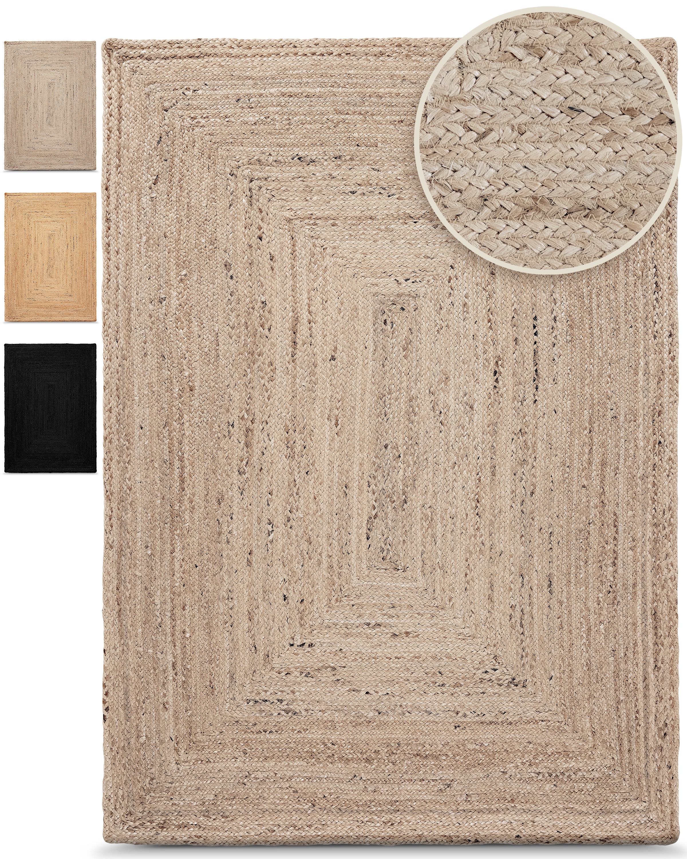 carpetfine, Teppich »Nele Juteteppich Naturfaser« rechteckig 6 mm Höhe geflochtener Wendeteppich aus 100% Jute, quadratisch und als Läufer, taupe, 