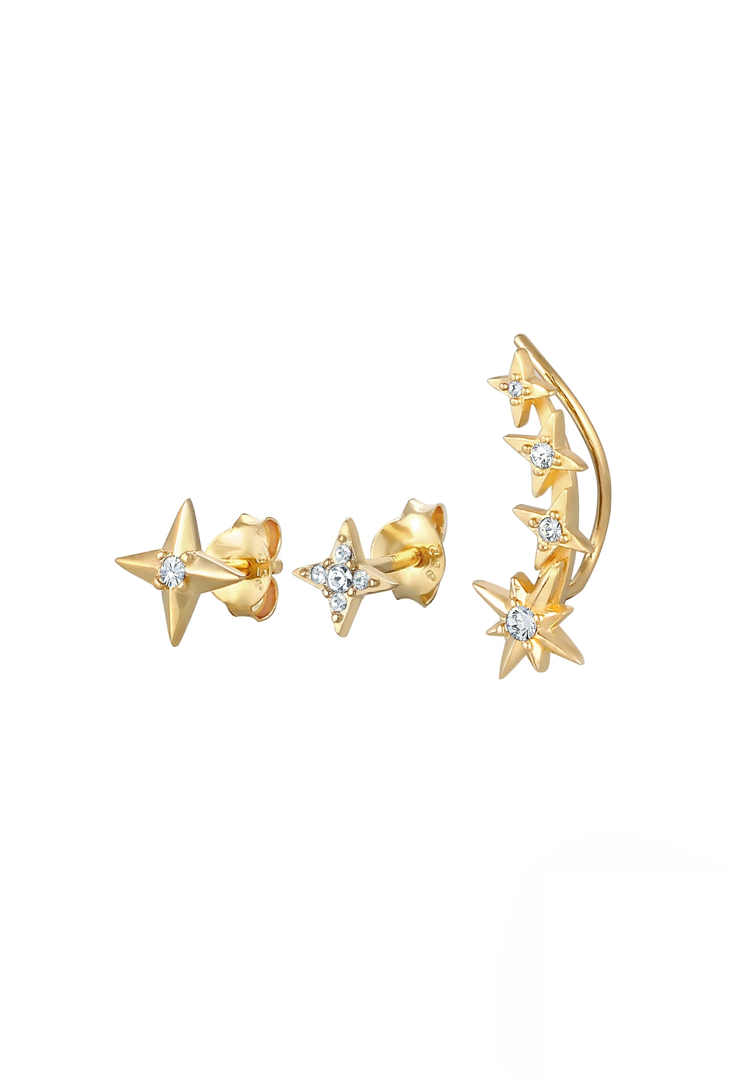 Elli Ohrstecker-Set »Ohrringe Ear Climber Stecker Stern Set (3 tlg) 925 Silber, mit Kristallen von Swarovski®«