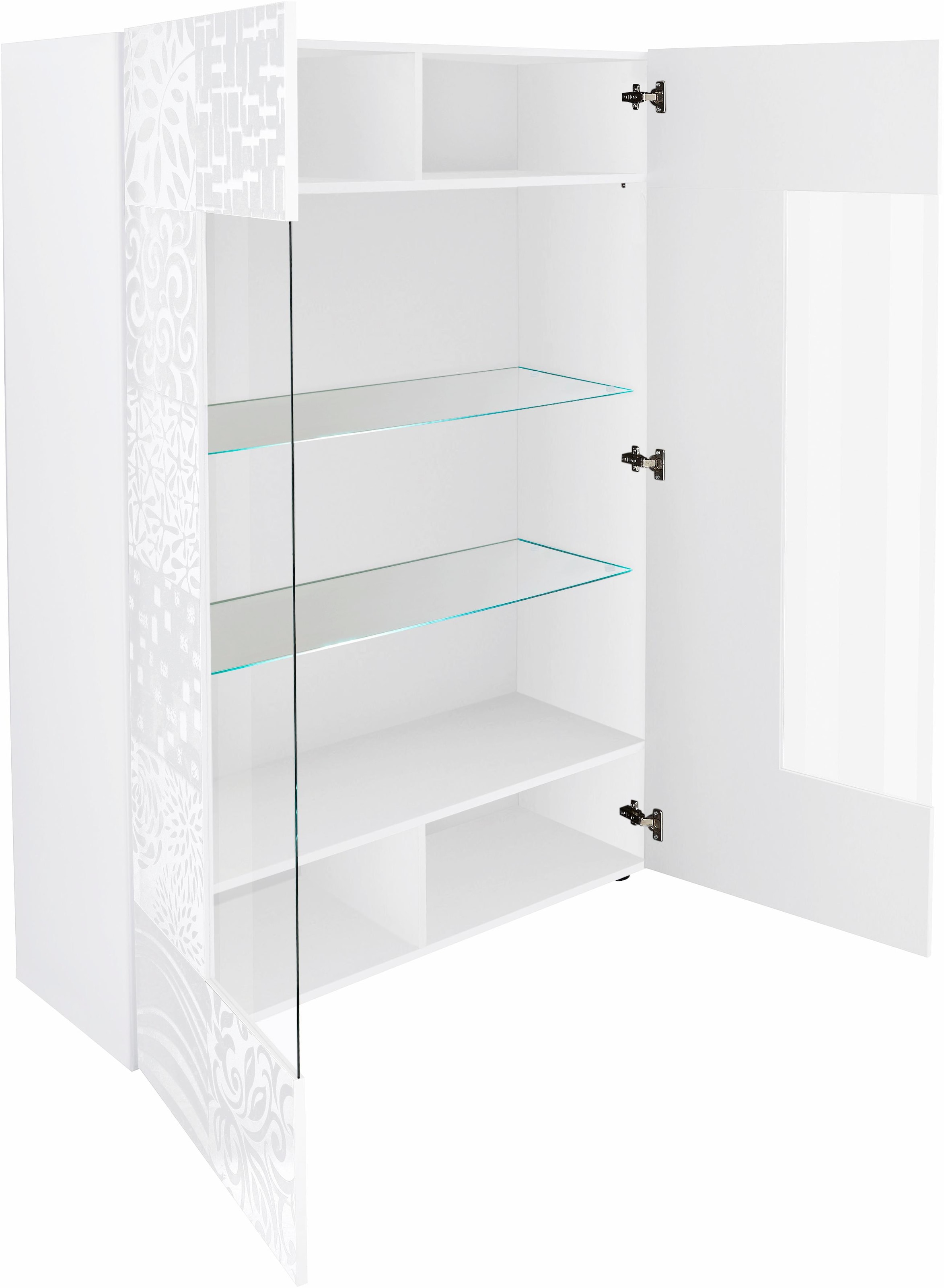 INOSIGN Vitrine »Miro«, Stauraumvitrine, Höhe 166 cm mit dekorativem Siebdruck