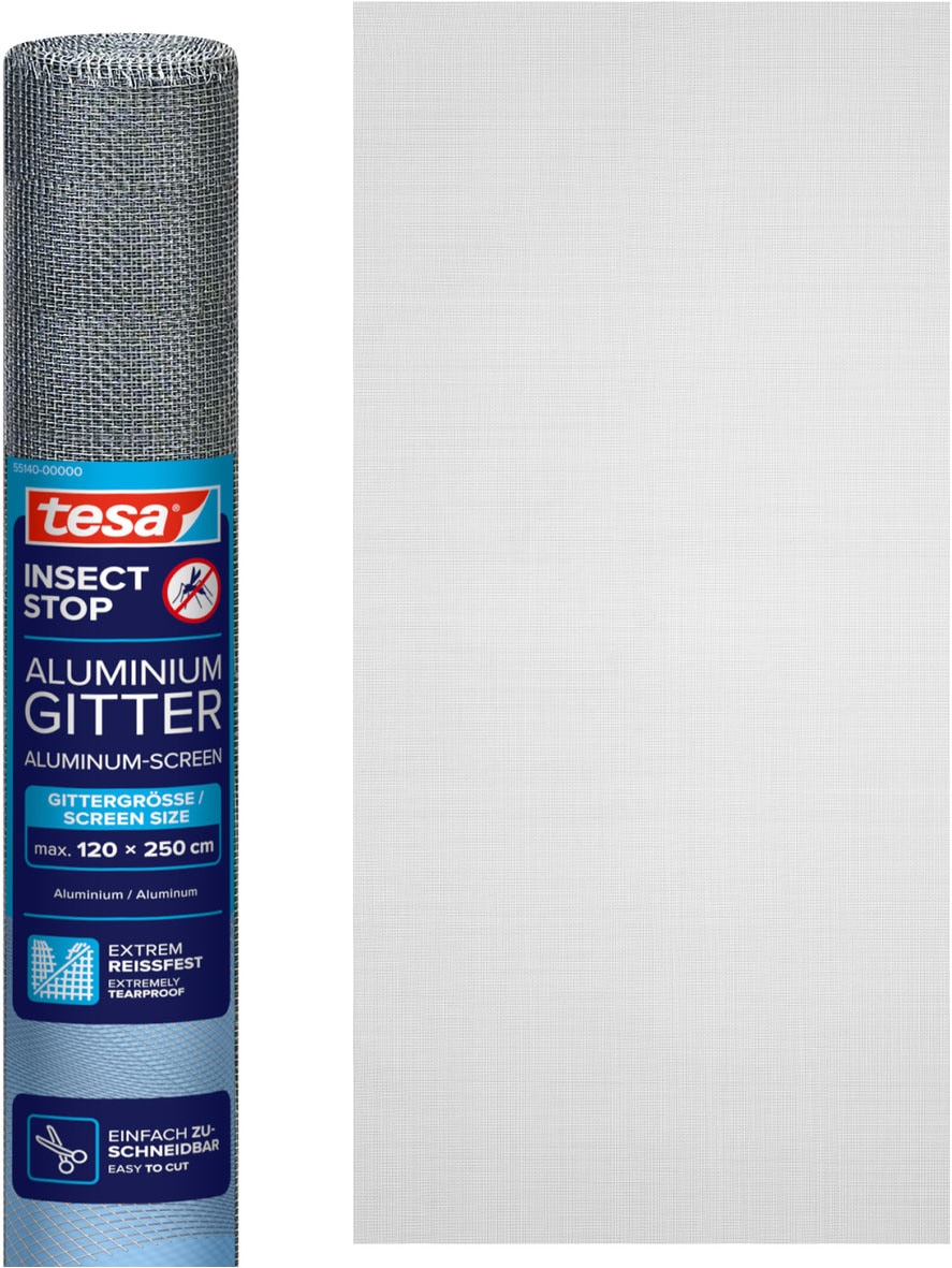 tesa Fliegengitter-Gewebe »Nachfüllrolle Aluminium - Alu-Gitter Ersatzrolle für Fliegengitter« Packung, Nachfüllrolle, 1 Stk. tlg. INSECT STOP Ersatz-Rolle 120 cm x 250 cm