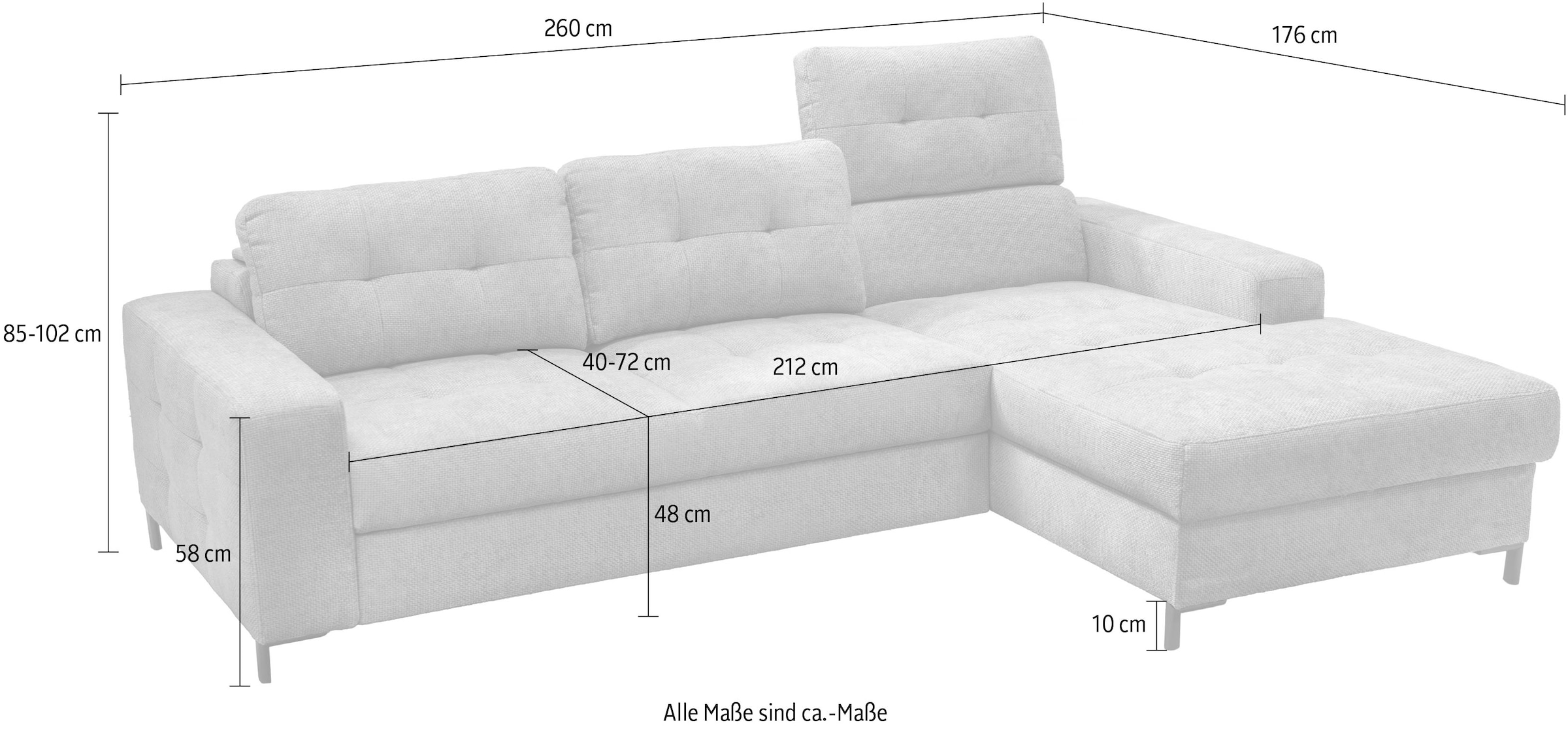exxpo - sofa fashion Ecksofa »Bonito, mit Rücken- und Sitztiefenverstellung, inkl. Bett & Bettkasten«, Sitztiefenverstellung,Höhenverstellung