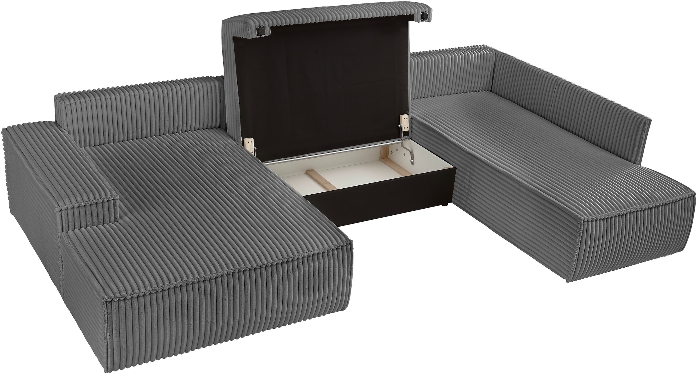 andas Wohnlandschaft »FINNLEY U-Form XXL 329 cm, Schlafsofa, Schlaffunktion m. Bettkasten«, (194/139 cm), Bouclé, Struktur und Cord