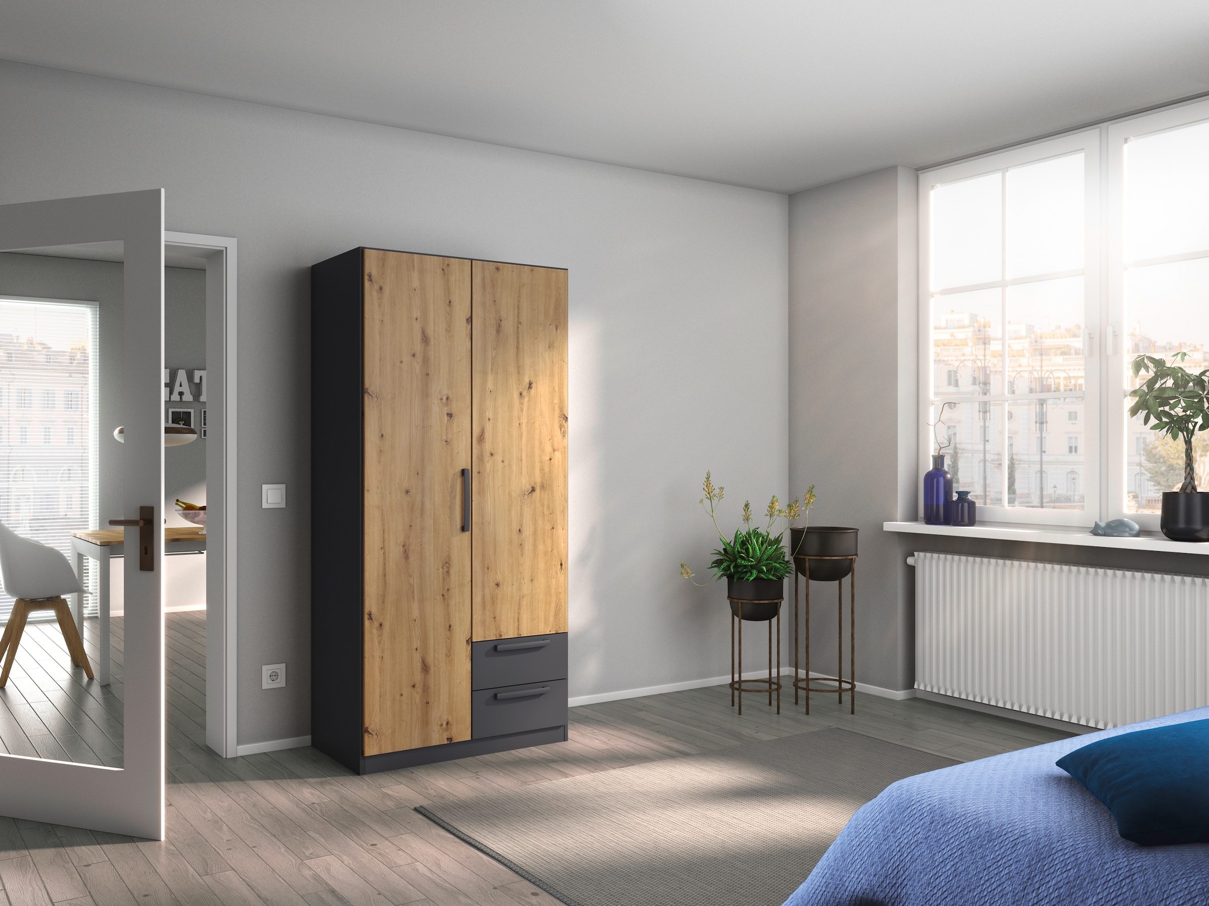 rauch Drehtürenschrank »StyleUp« Typ Dark & Wood mit trendigen farblich abgesetzten Griffen