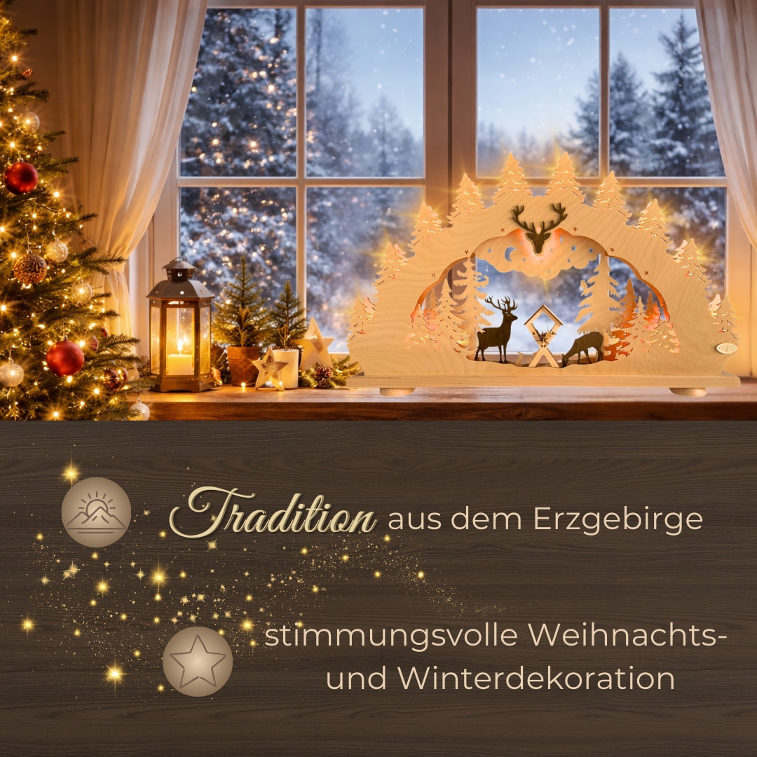 Weigla LED Schwibbogen »Im Erzgebirgswald, Lichterbogen aus Holz, NATUR«