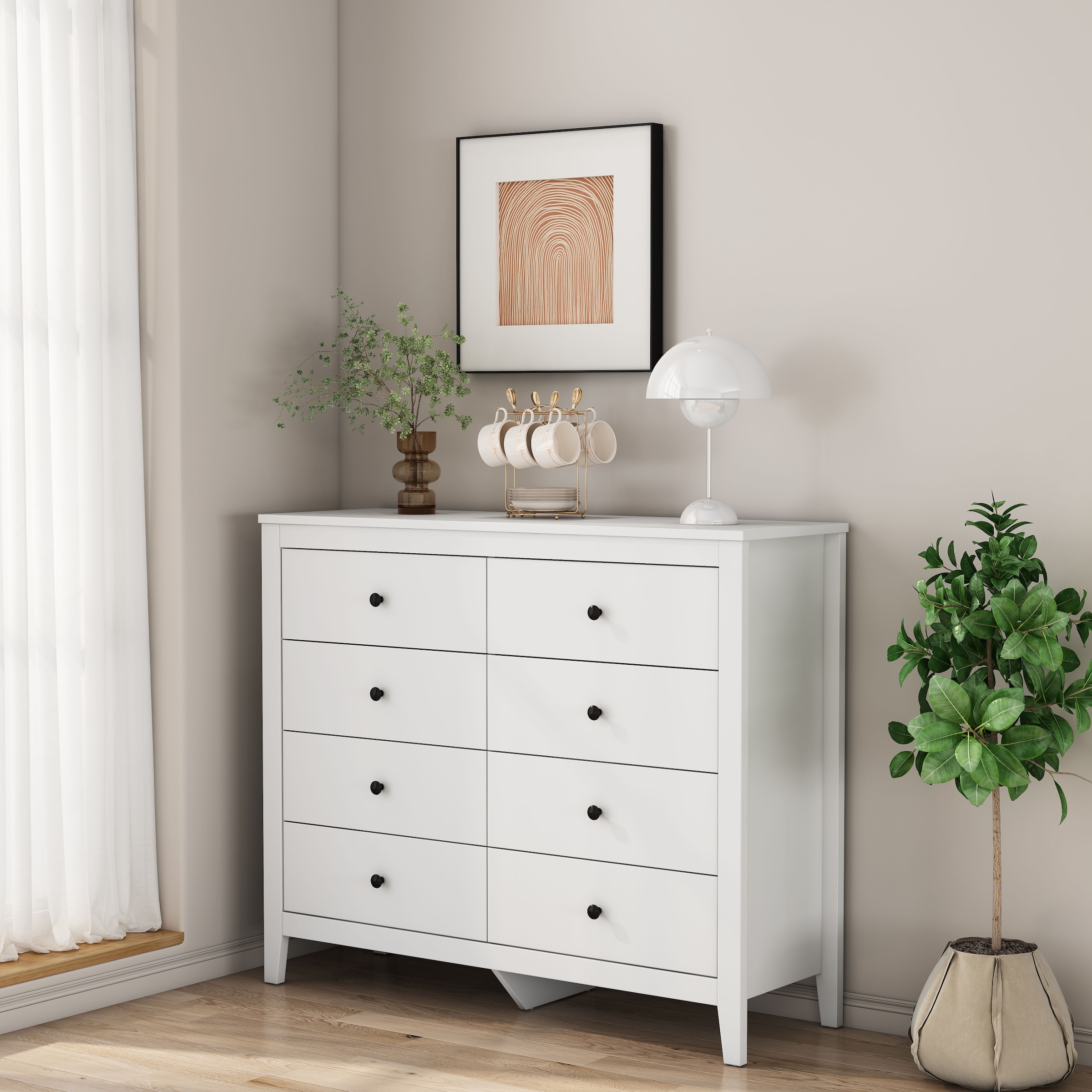 OTTO home Schubkastenkommode "Borkum Sideboard Anrichte mit 6 Schubladen Landhaus weiß" schwarze Griffe aus Metall, Kommode Schrank Wäscheschrank mit 8 Schubladen