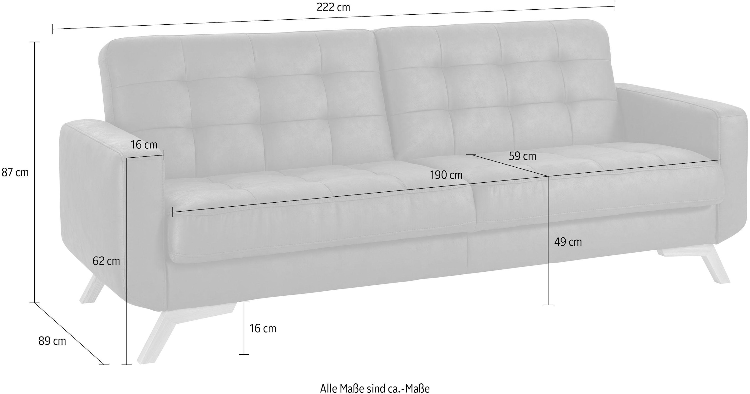 exxpo - sofa fashion 3-Sitzer »Fiord, aktuelles Design, tolle Detailverarbeitung im Sitz und Rücken«, bequem, wahlweise Kippcouch mit Bettfunktion und Bettkasten, Holzfuß