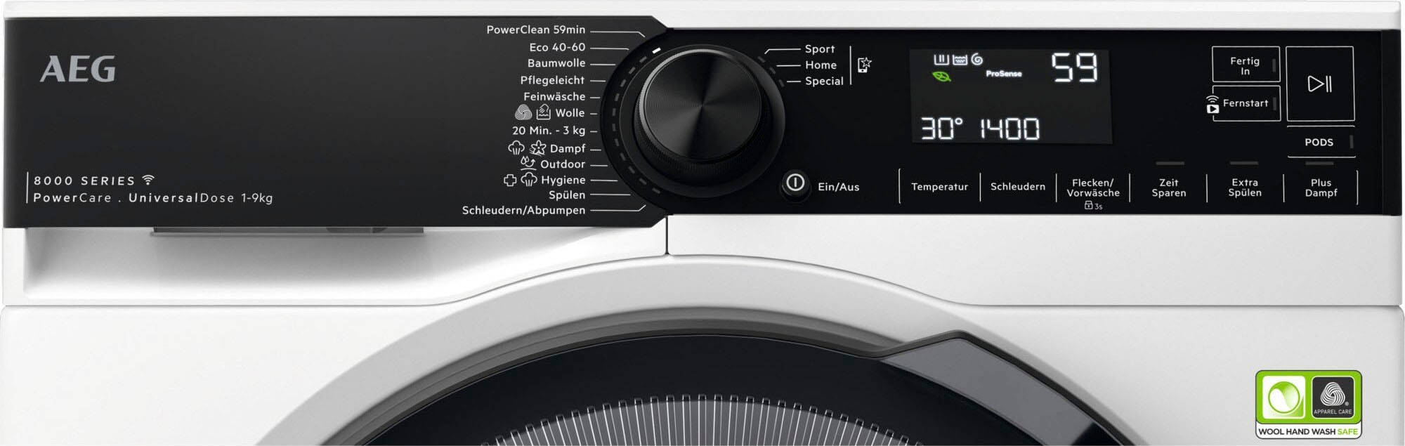 AEG Waschmaschine PowerClean bei 9 8000 U/min, 3 kg, mit LR8E75490, & 59 - 1400 PowerCare, °C Wifi »LR8E75490«, Min. Fleckenentfernung Jahren Garantie XXL in nur 30