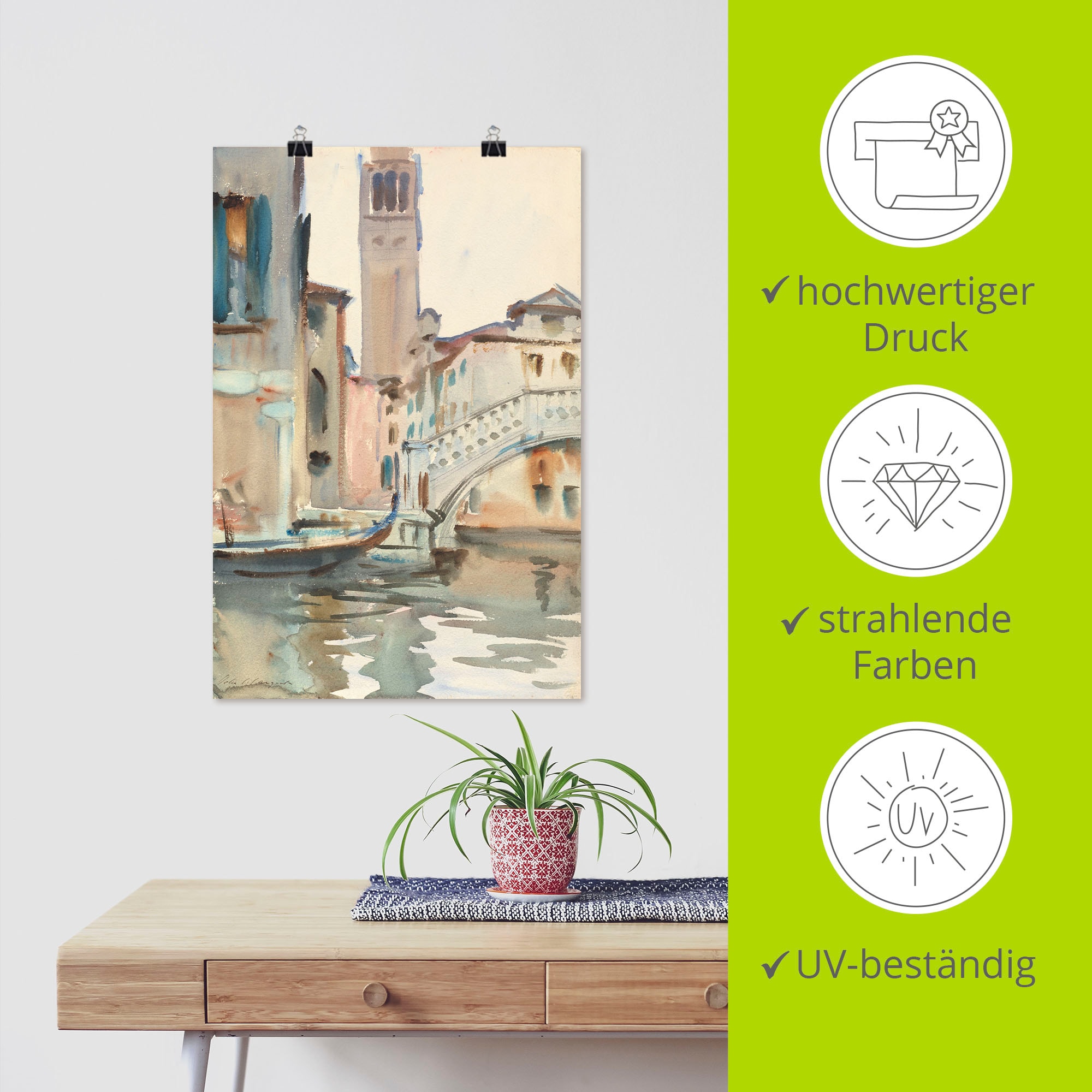 Artland Wandbild »Eine Brücke und Campanile, Venedig.«, Venedig, (1 St.), als Leinwandbild, Poster in verschied. Größen