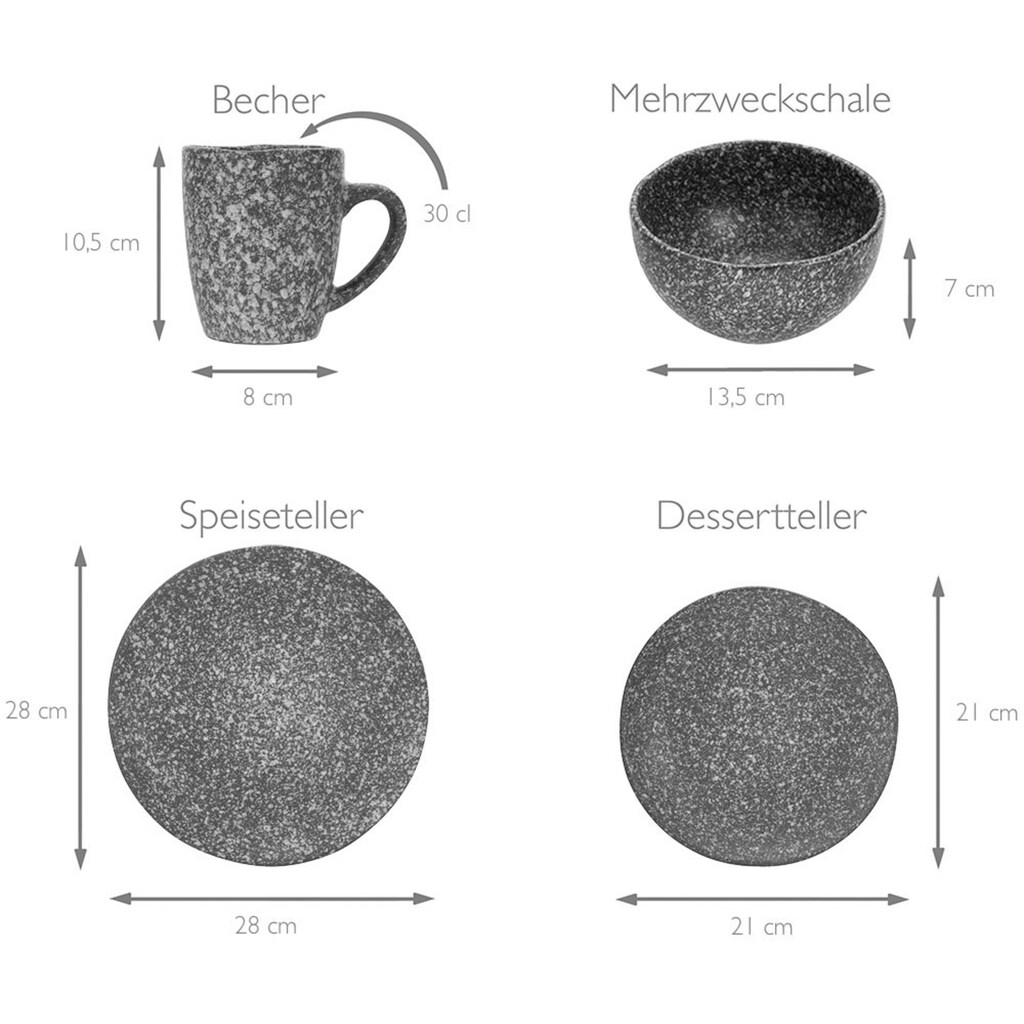 CreaTable Kombiservice »Geschirr-Set Granit«, (Set, 16 tlg., Kaffeeservice und Tafelservice im Set, für 4 Personen)