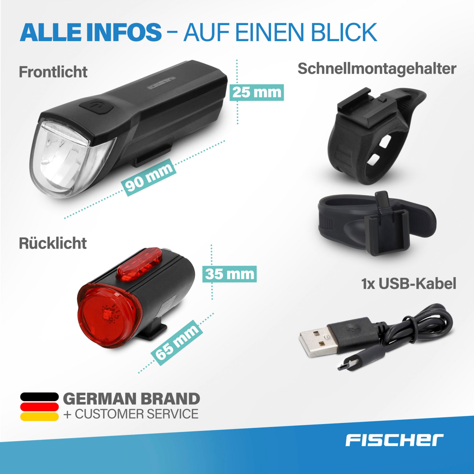 FISCHER Fahrrad Fahrradbeleuchtung »FISCHER LED Beleuchtungsset mit 360Â° Bodenleuchte« mit zusätzlicher Bodenleuchte