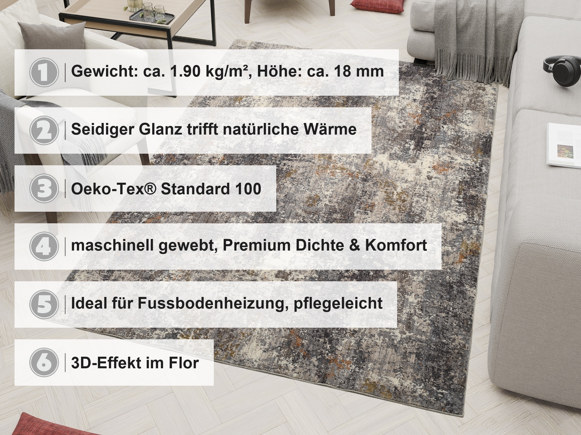 OCI DIE TEPPICHMARKE Teppich »MINANO RICHEY« rechteckig 9 mm Höhe Design Kurzflor Teppich, hochwertig