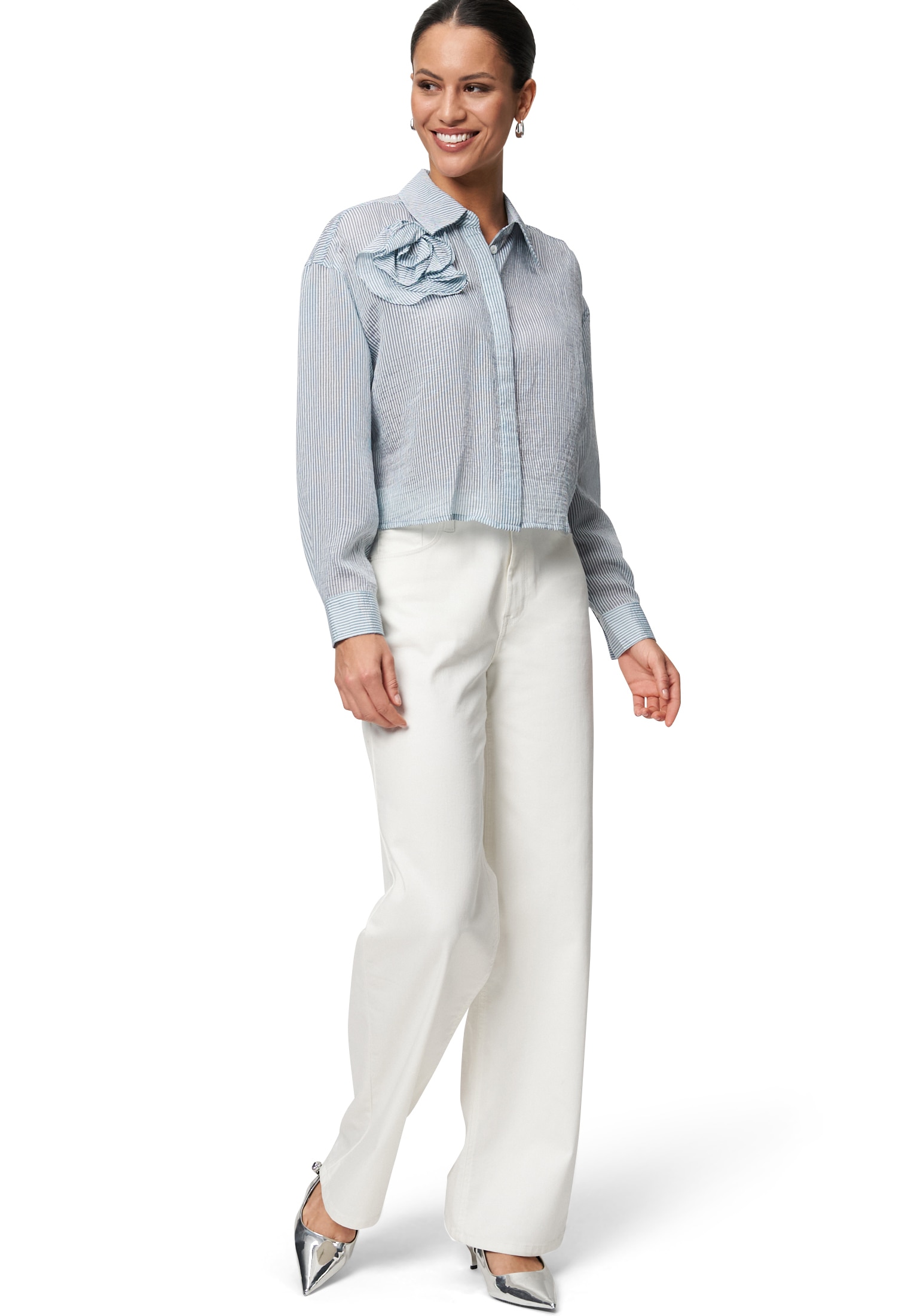 Zero Klassische Bluse »Bluse gestreift mit Stoffblume«