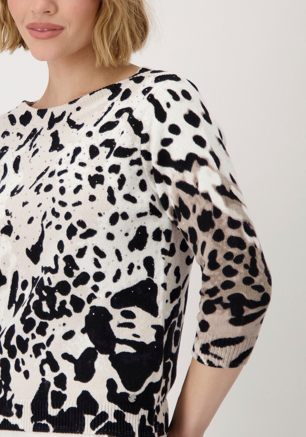 Monari Rundhalspullover, mit Animalprint