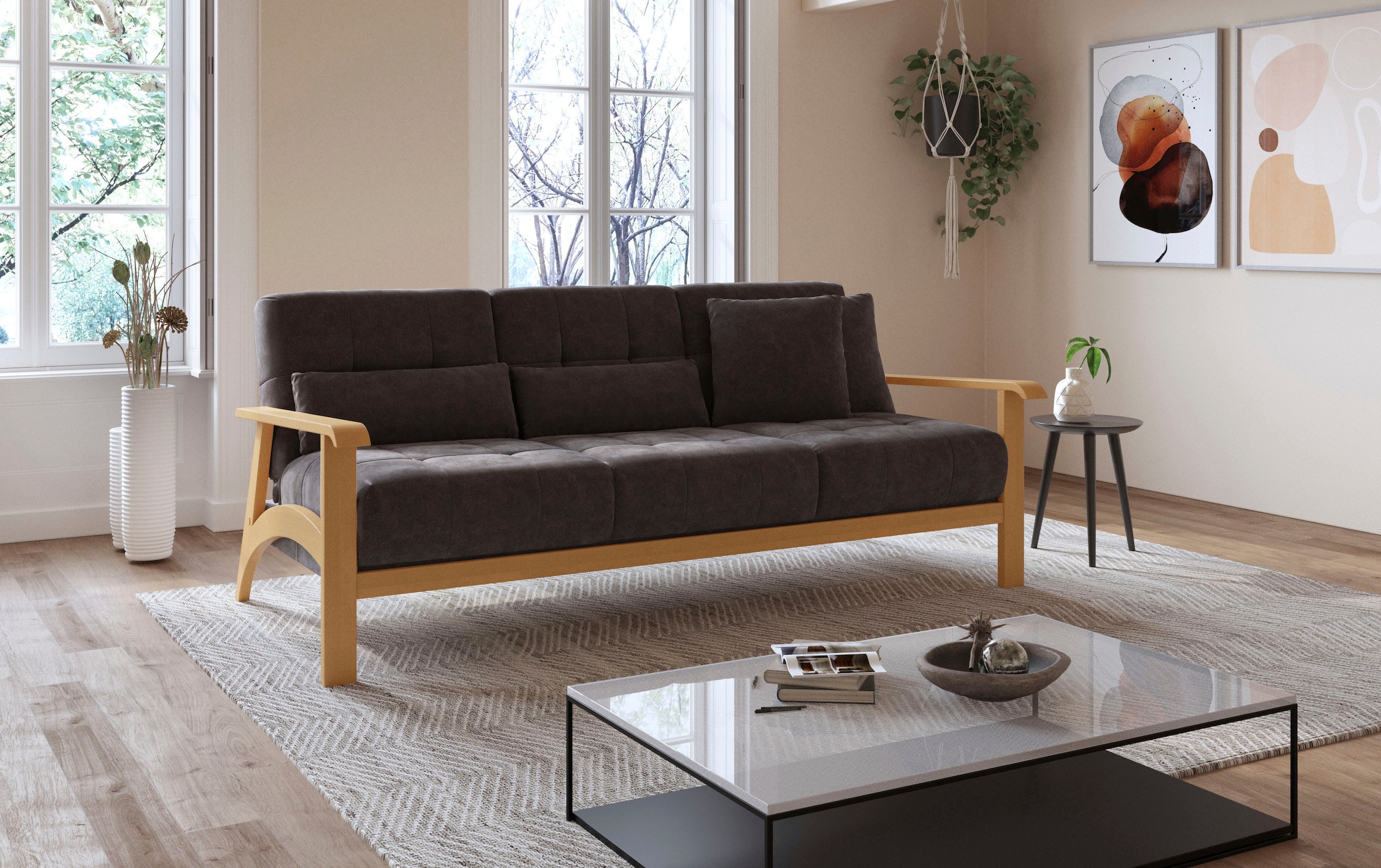 sit&more 3-Sitzer »Billund«, Armlehnen aus eichefarbigem Buchenholz, verschiedene Bezüge und Farben